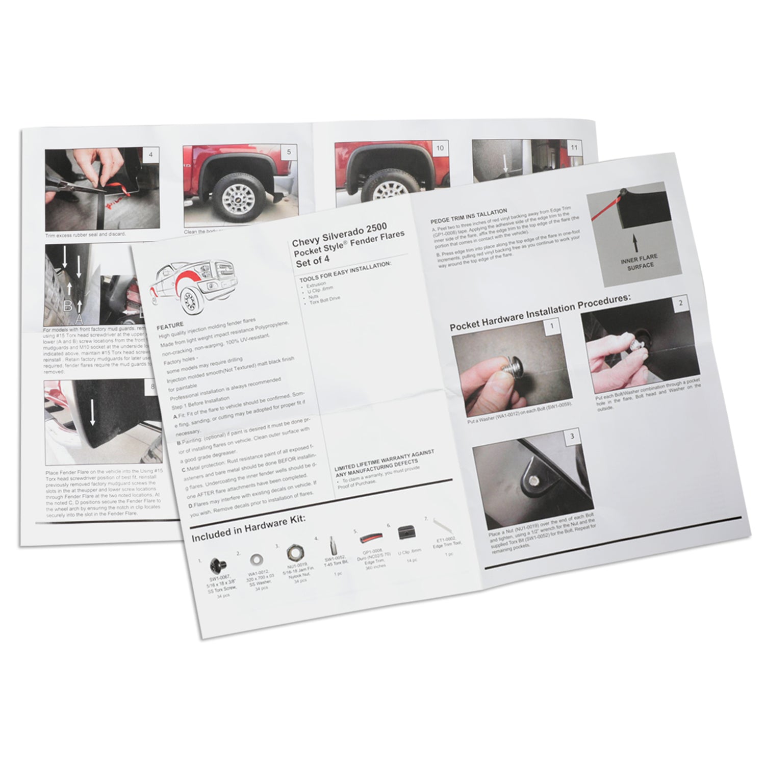 2020-2023 Chevy Silverado 2500/3500 HD 4PC Pocket Rivet Style Fender Flares