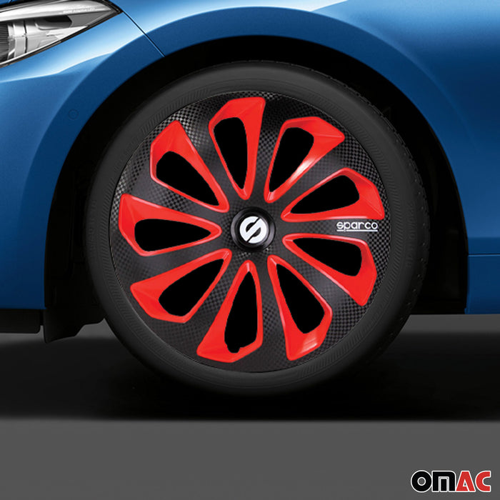 14" Sparco Sicilia Wheel Covers Hubcaps Black Red Carbon 4 Pcs