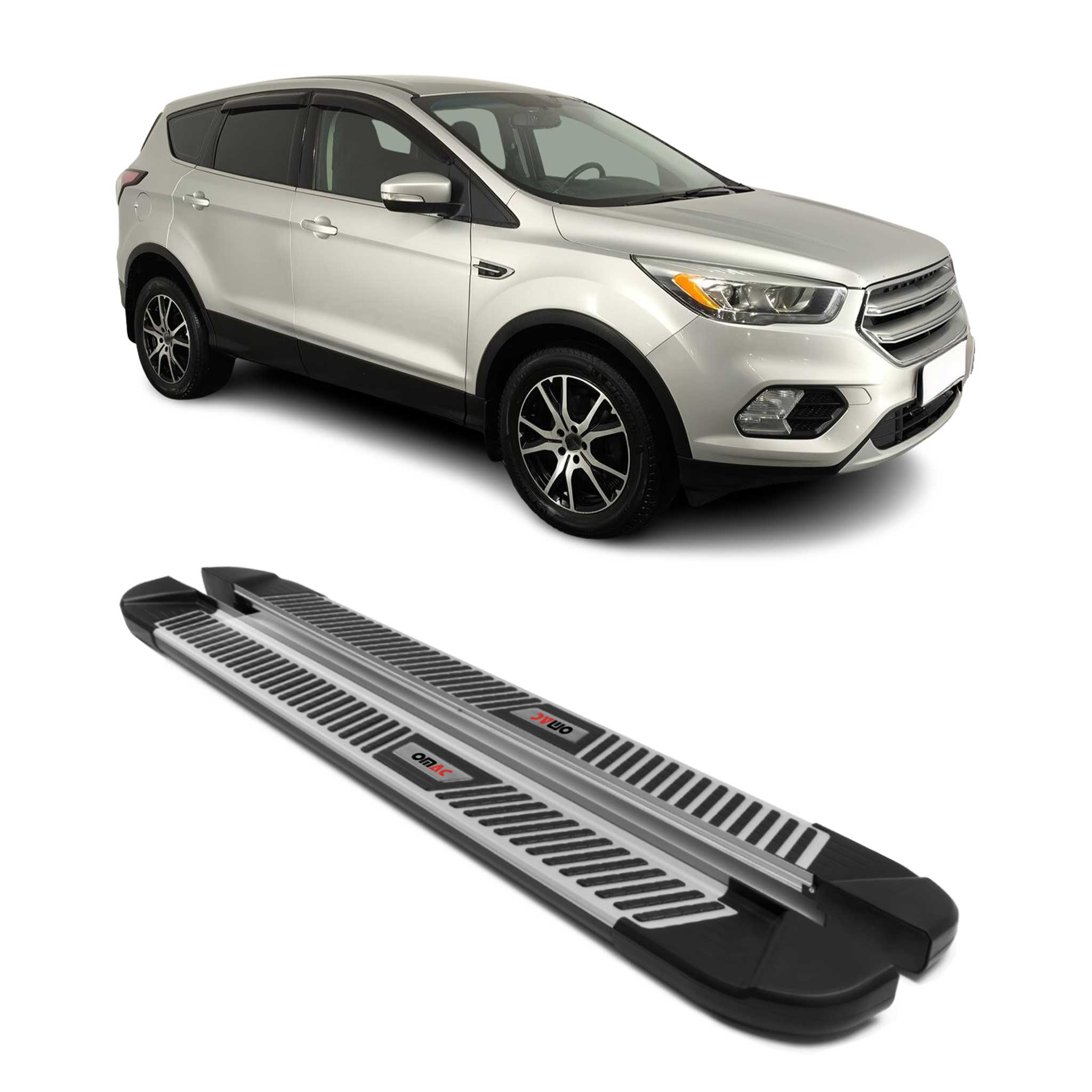 2013-2019 Ford Escape Running Boards Side Steps Silver & Black