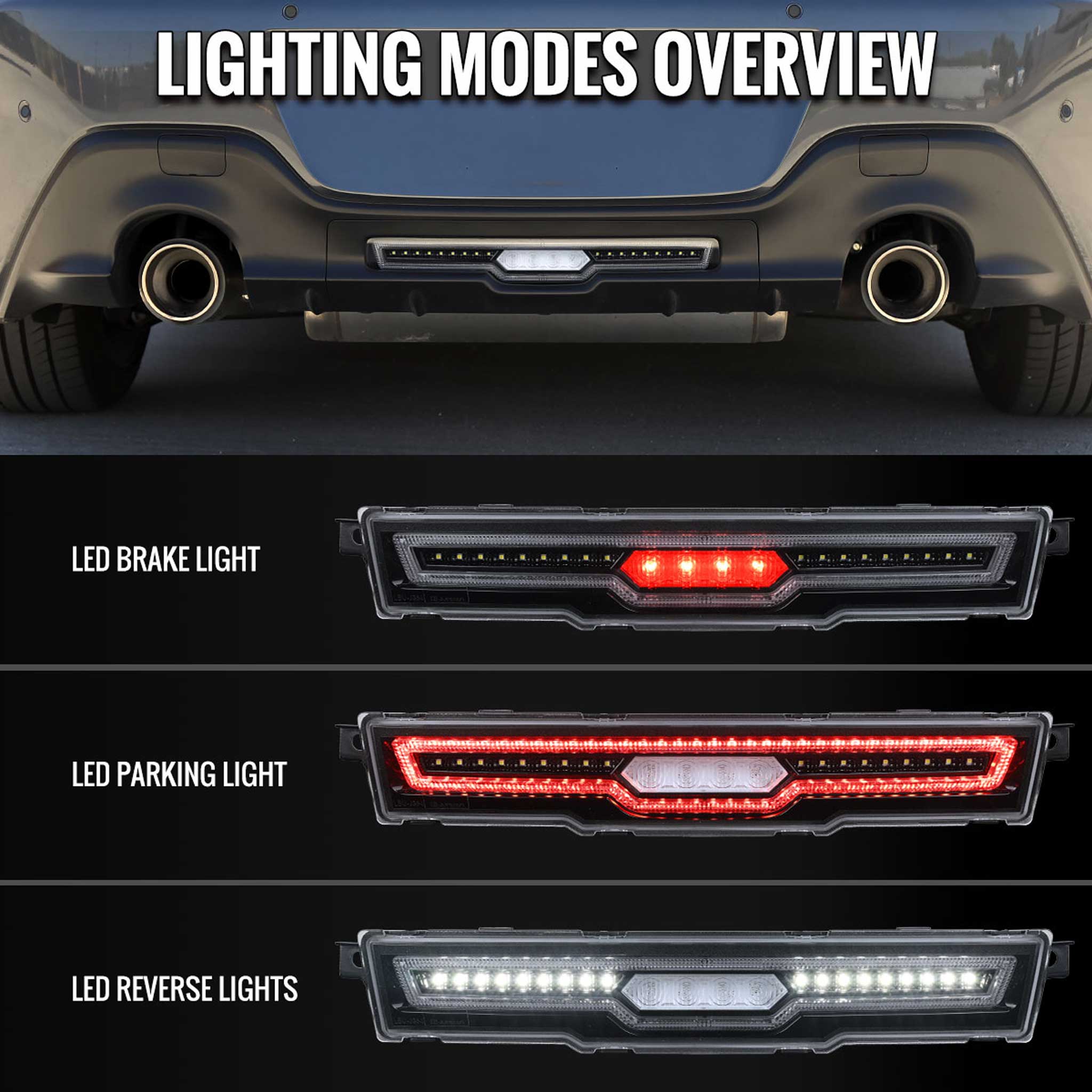 For Toyota GR86 / Subaru BRZ 2022-2024 Rear Bumper Full LED 4th Reverse Tail Brake Light Jet Black Housing Clear Lens