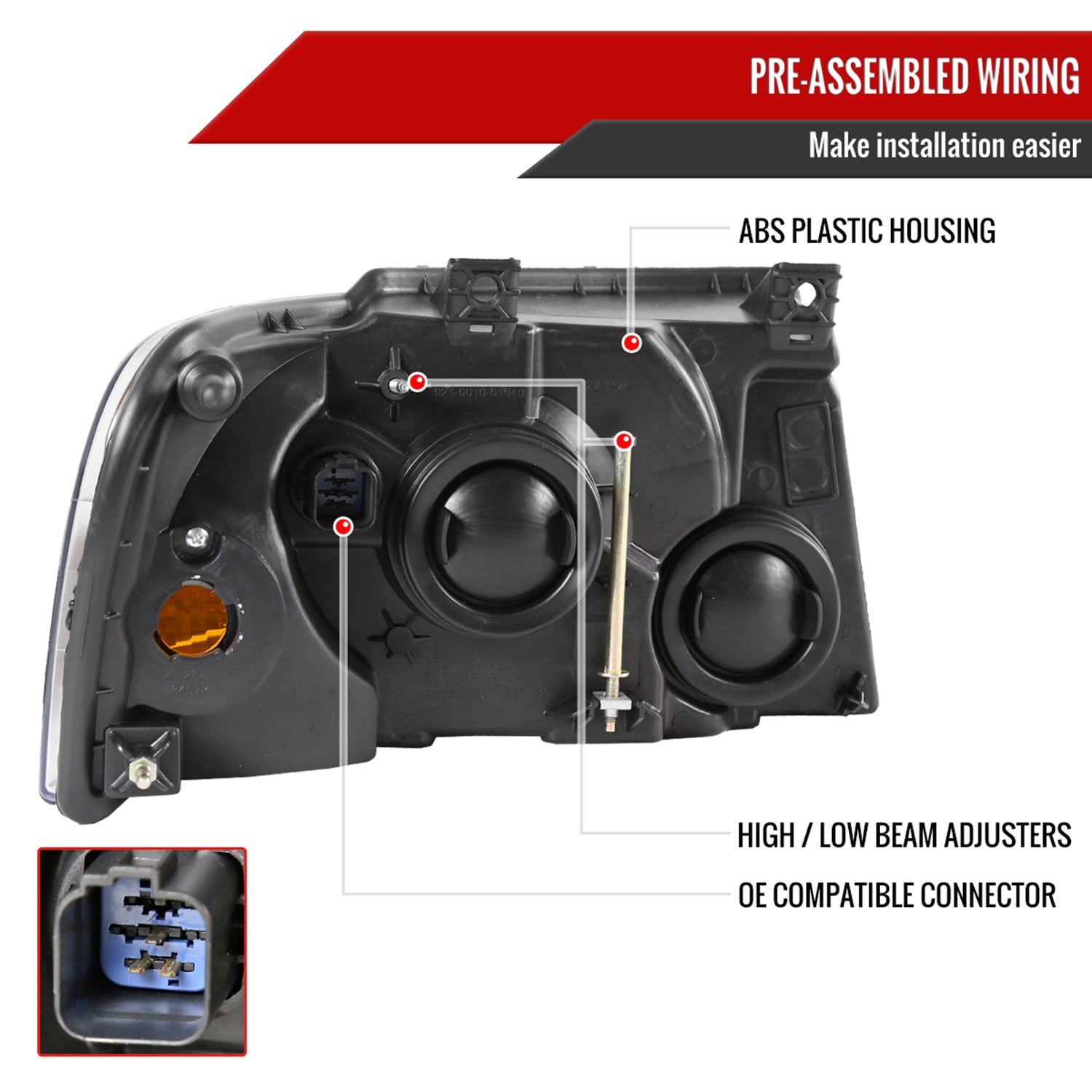 2003-2006 Ford Expedition Factory Headlights Amber Reflector Matt Black/Clear