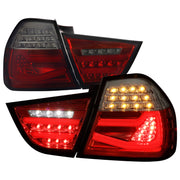 2009-2011 BMW E90 3-Series 4Dr Sedan Red LED Tail Light Chrome/Red Smoke Lens