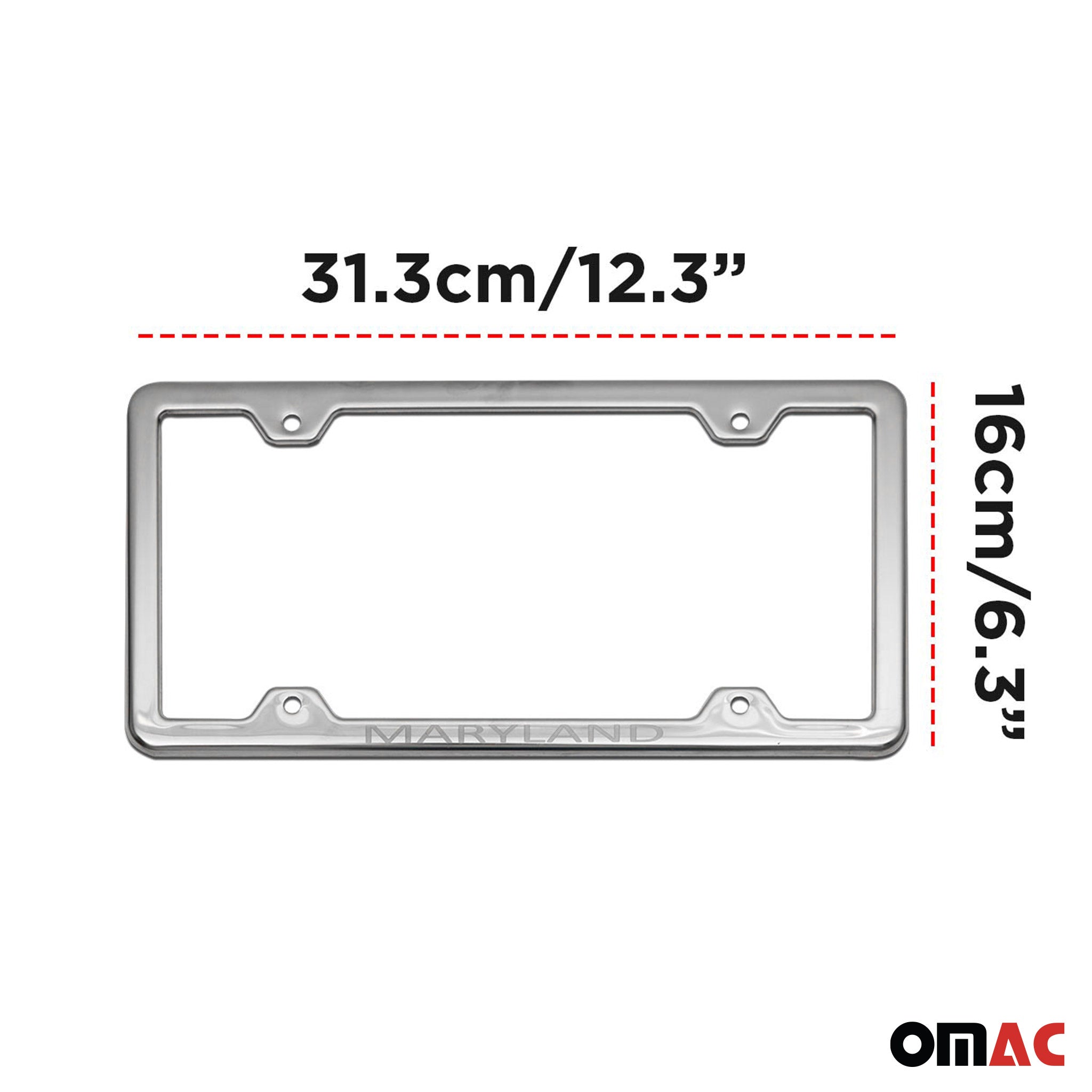 MARYLAND Print License Plate Frame Chrome Stainless Steel 2 Pcs