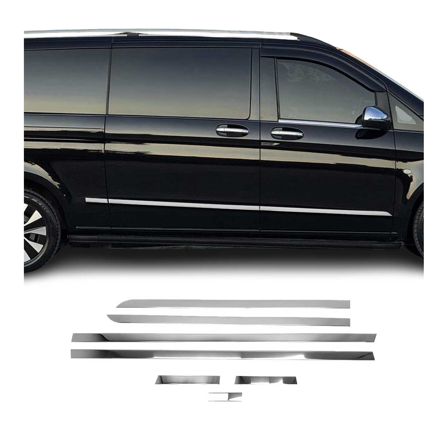 2016-2024 Mercedes Metris Long Wheelbase Side Door Molding Trim Skirt Garnish Stainless Steel