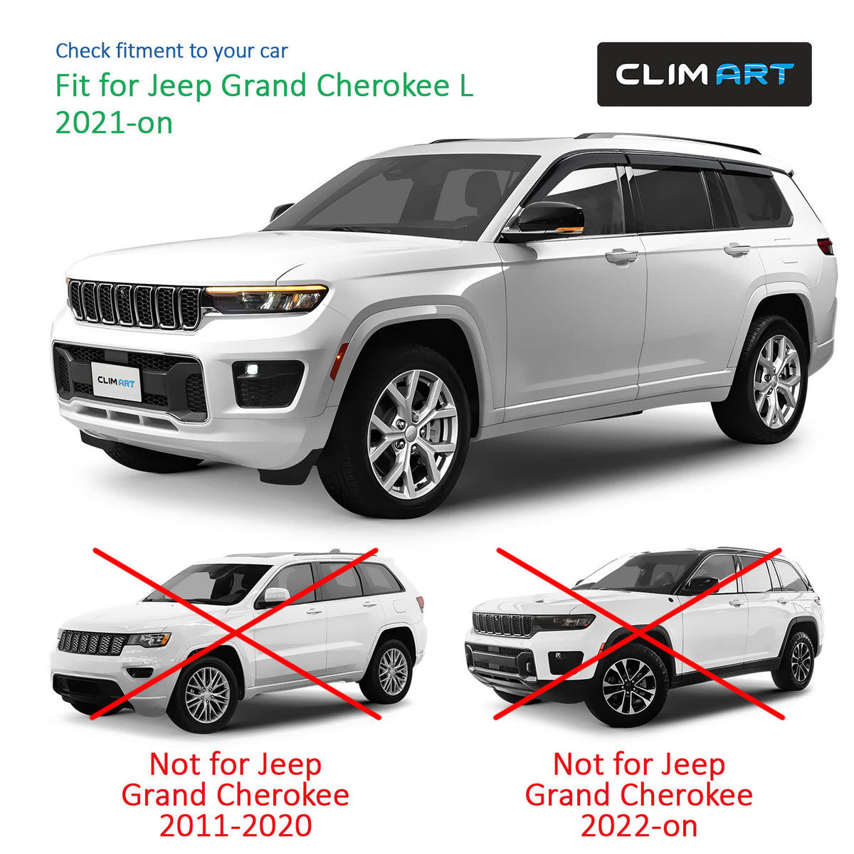 Clim Art Wind Deflectors for Jeep Grand Cherokee L 2021-2026 Tape-On Smoke 6Pcs