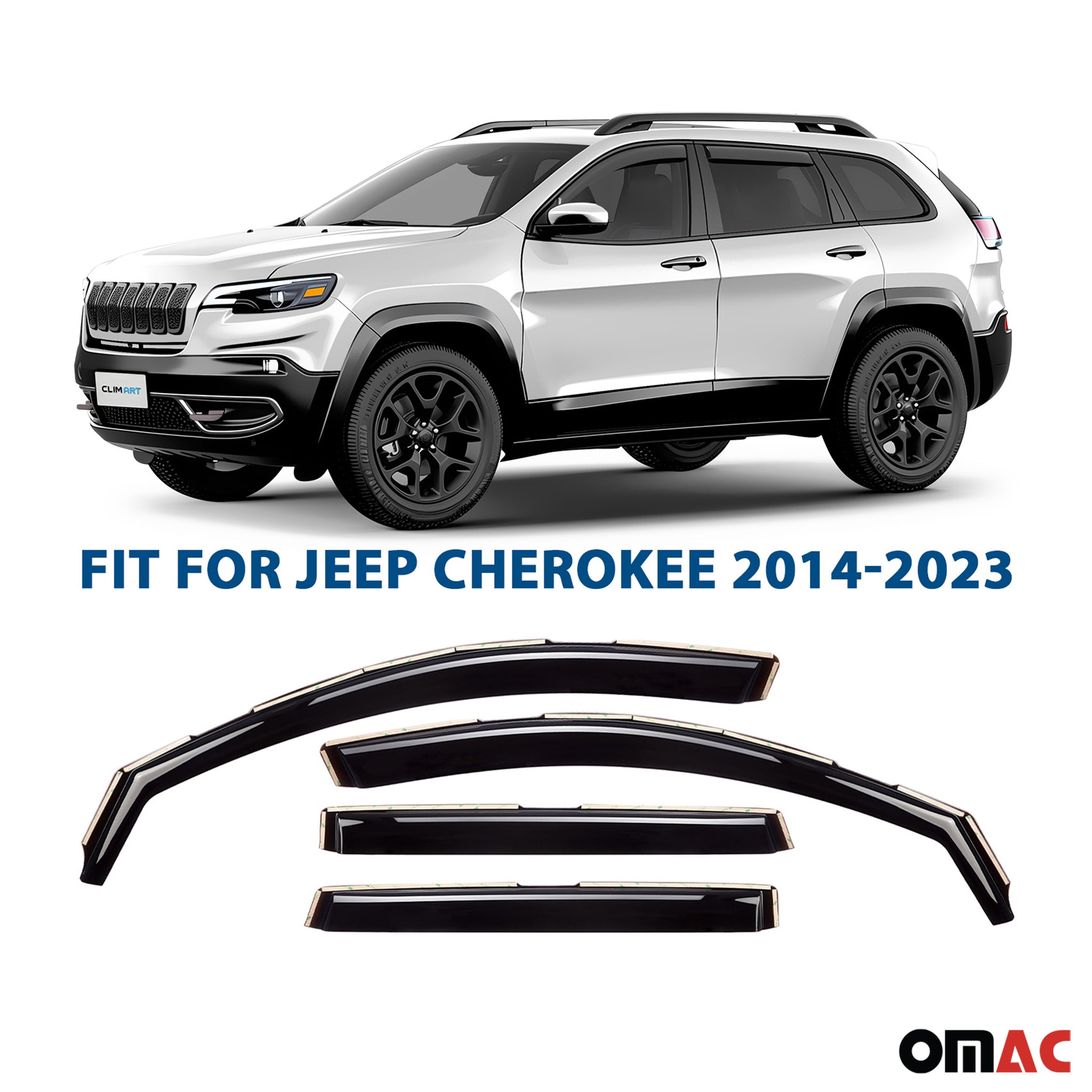 Clim Art Wind Deflectors for Jeep Cherokee 2014-2023 Shatterproof Dark Smoke 4x