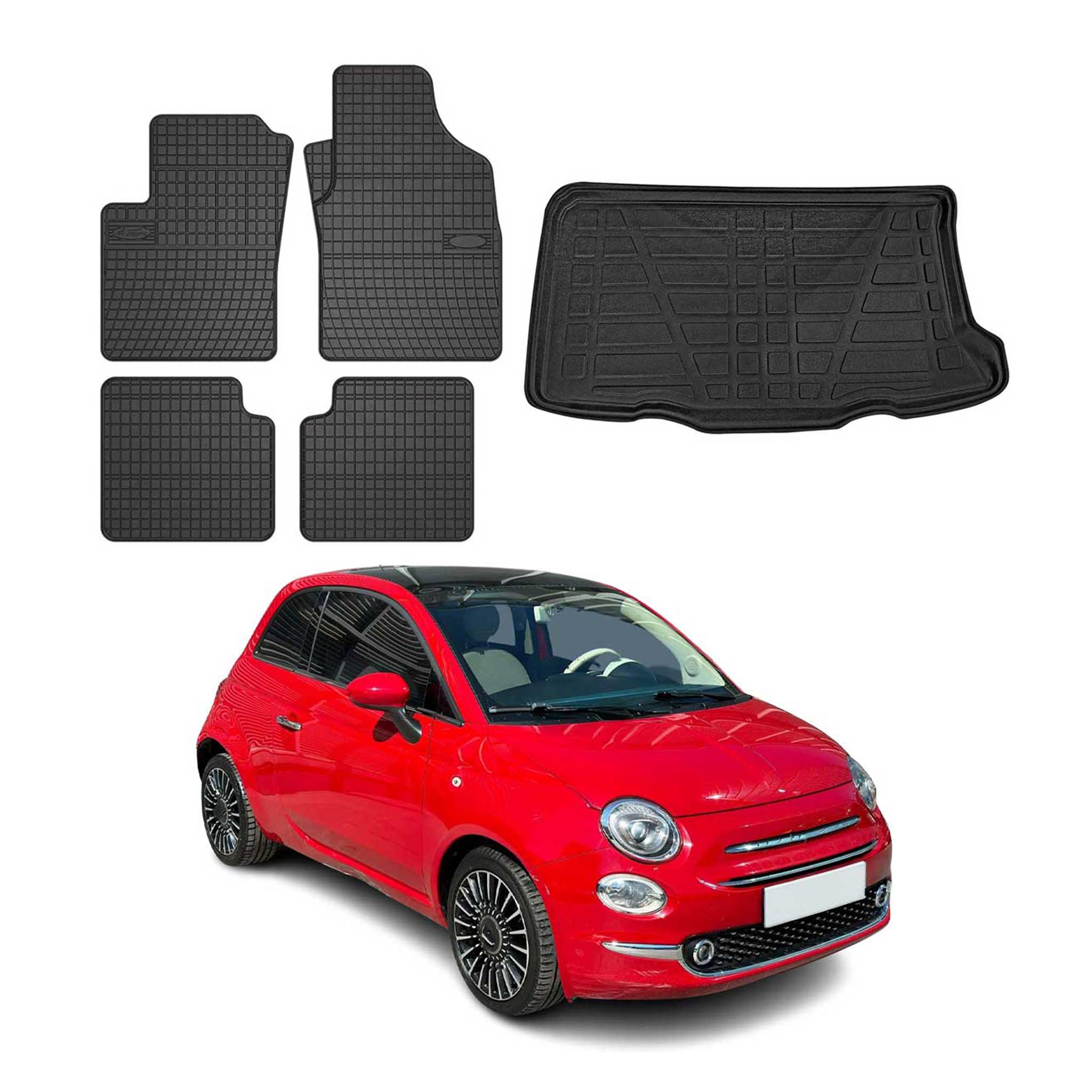 2012-2019 Fiat 500 Floor Mats & Cargo Liner Full Set All Weather Black