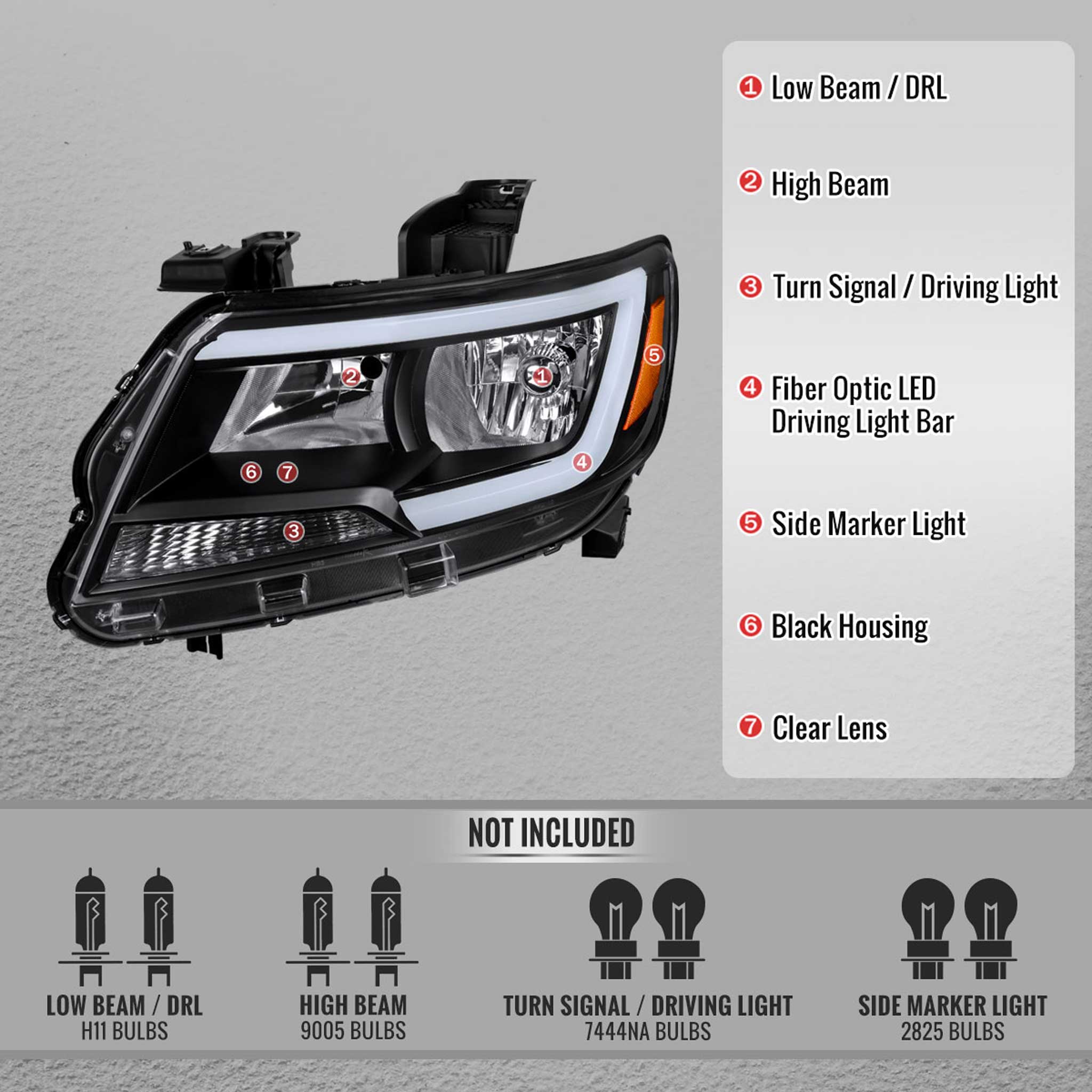 For Chevrolet Colorado 2015-2022 Factory Style Headlights Switchback LED Bar Turn Signal Black Housing Clear Lens