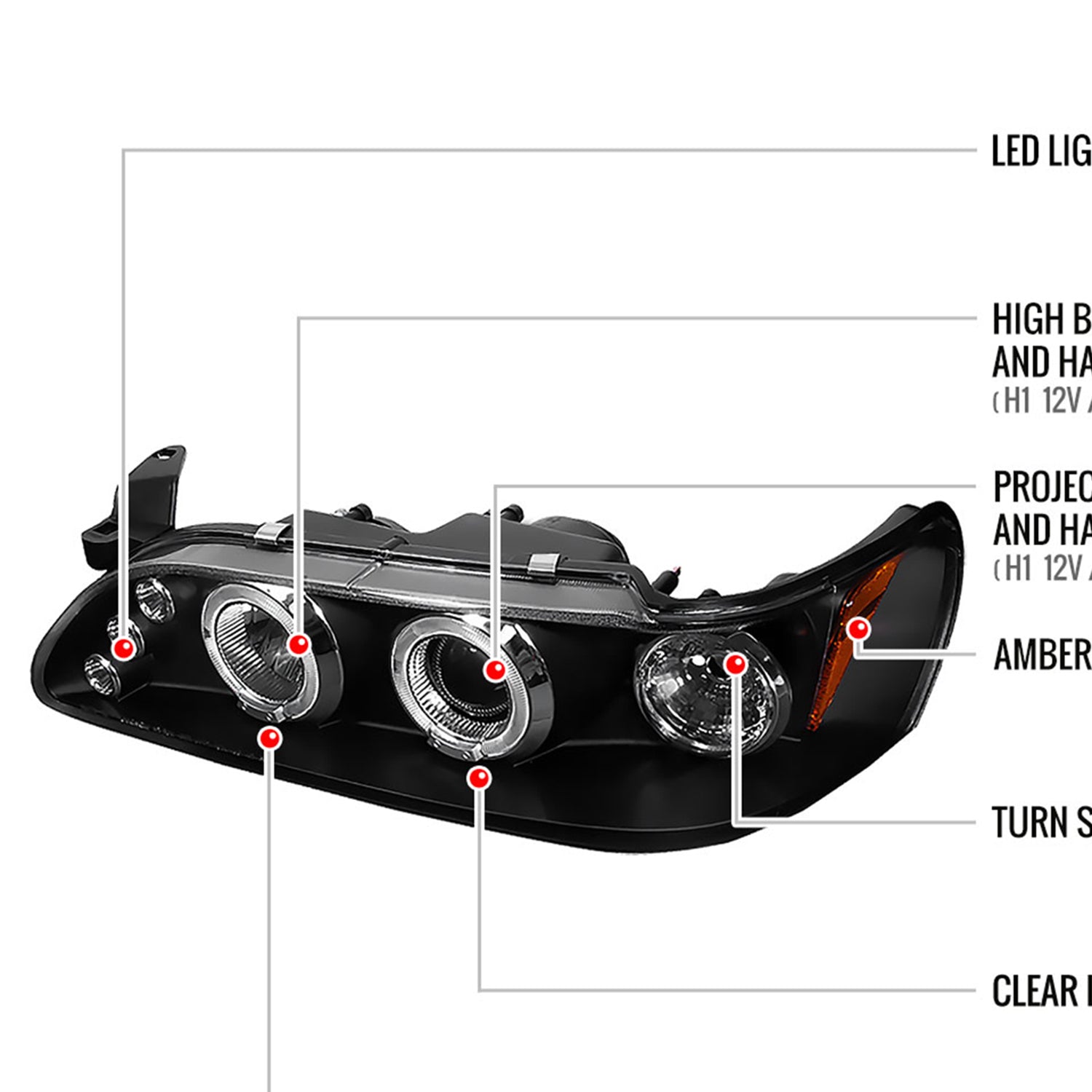 1993-1997 Toyota Corolla Dual Halo Projector Headlights Matte Black/Clear Lens
