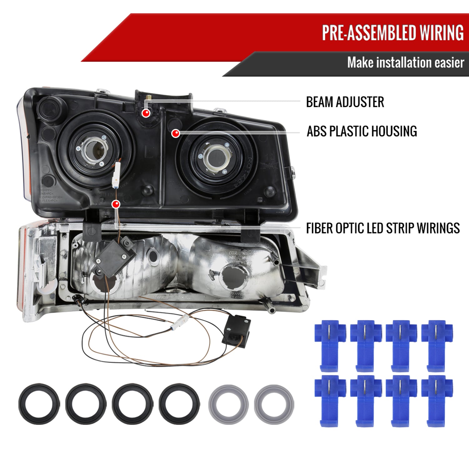 2002-2006 Chevy Avalanche/ Silverado LED Bar Headlights&Bumper Lights Chrome