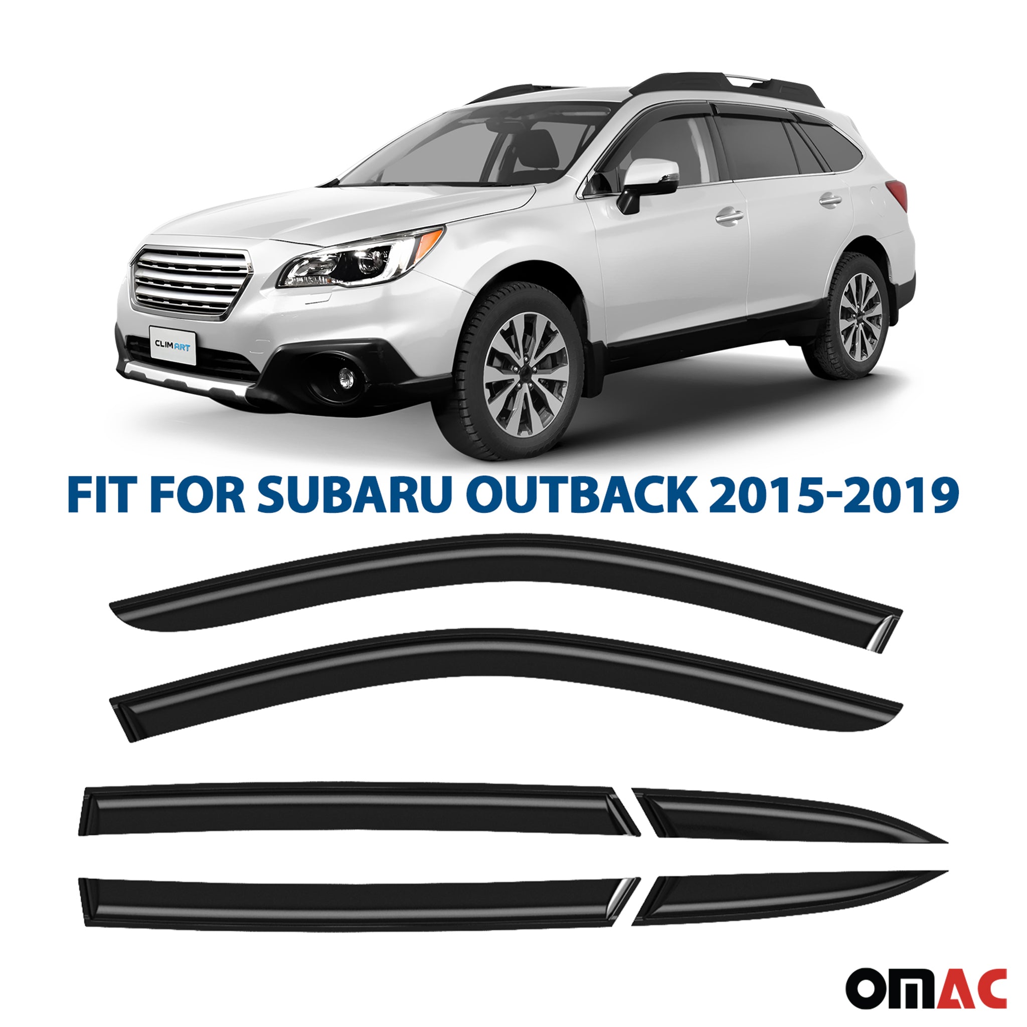 Clim Art Wind Deflectors for Subaru Outback 2015-2019 Shatterproof Smoke 6 Pcs
