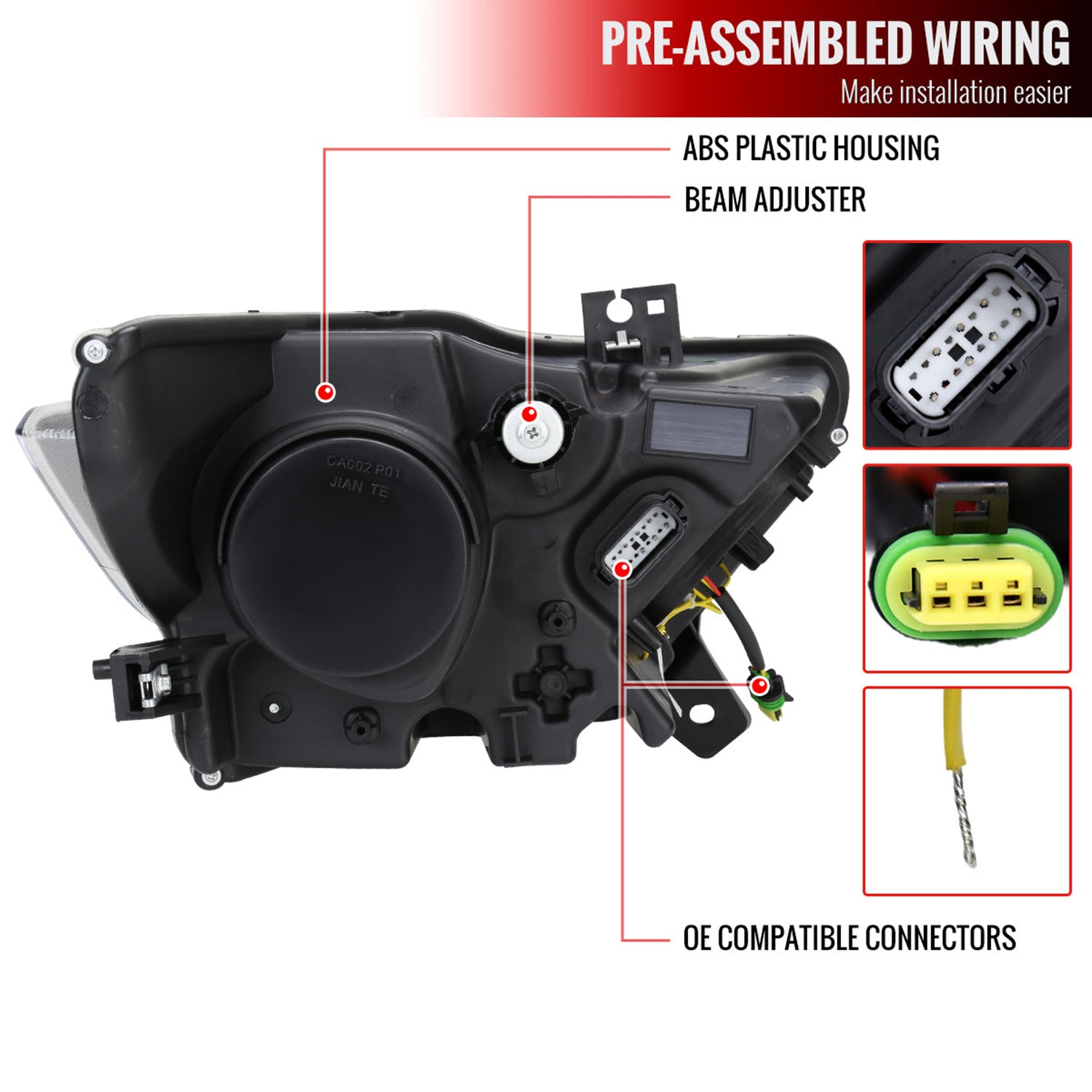 2015-2017 Ford Mustang HID/Xenon LED Turn Signal Projector Headlights Black