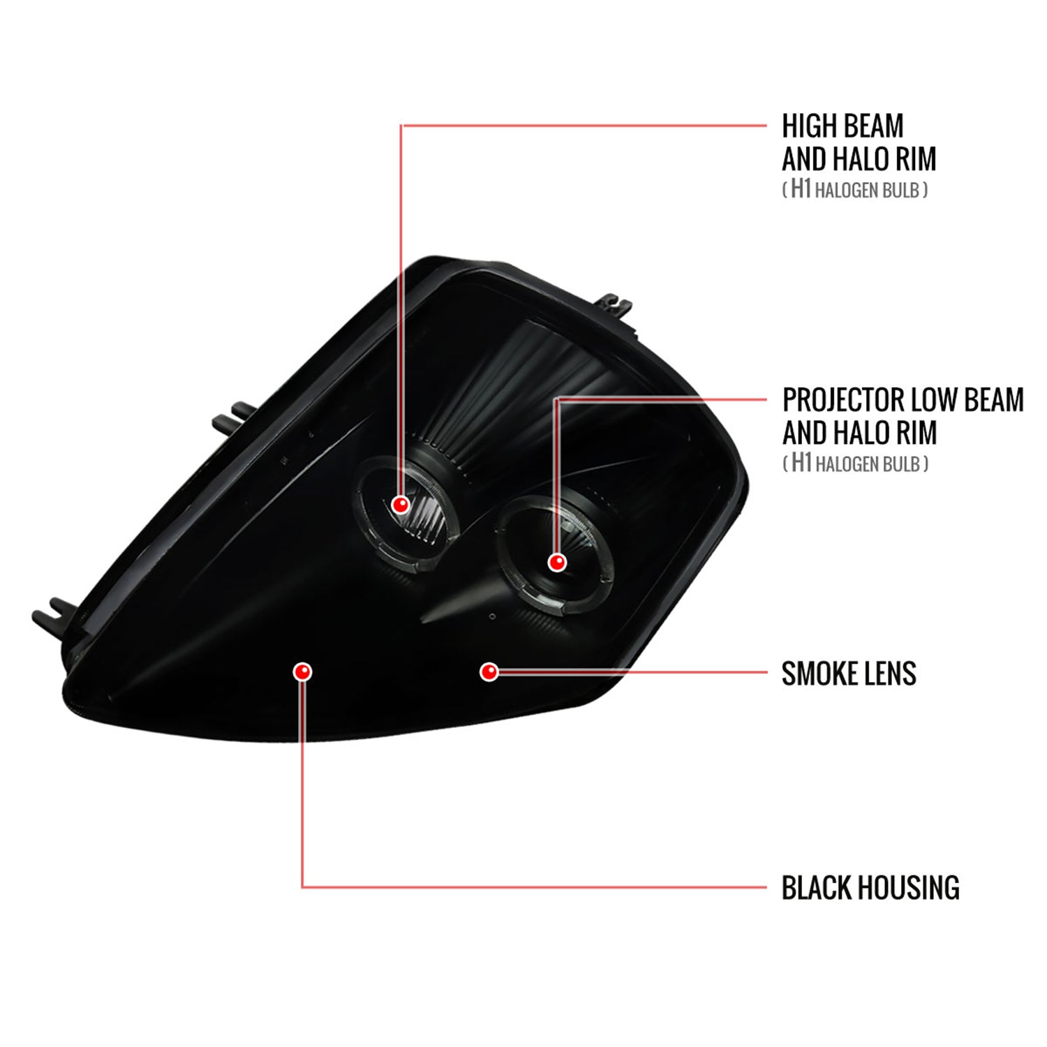 2000-2005 Mitsubishi Eclipse Dual Halo Projector Headlights Black/Smoke Lens