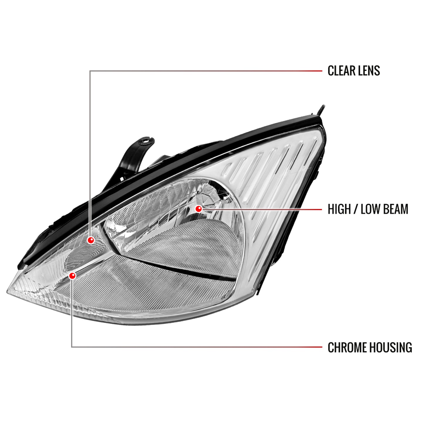 2000-2004 Ford Focus Factory Style Crystal Headlights Chrome/Clear Lens