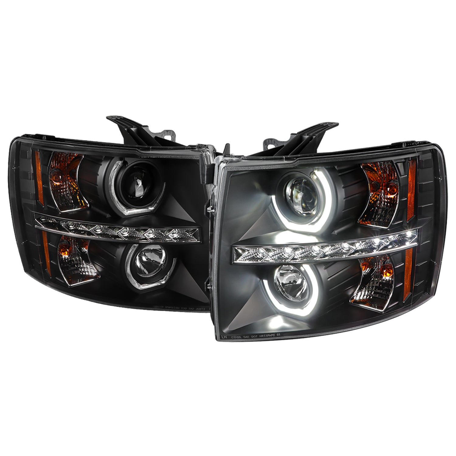 2007-2013 Chevy Silverado 1500 2500HD 3500HD Dual U-Ring Headlights LED Black