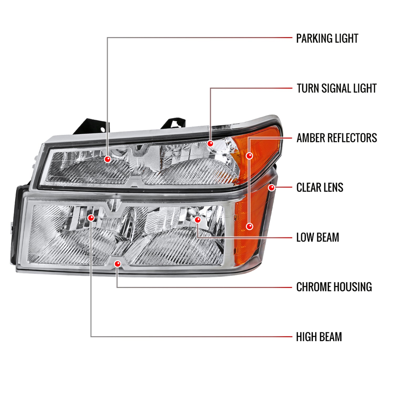 2004-2012 Chevy Colorado /Canyon Isuzu I-Series Headlights Pair Chrome