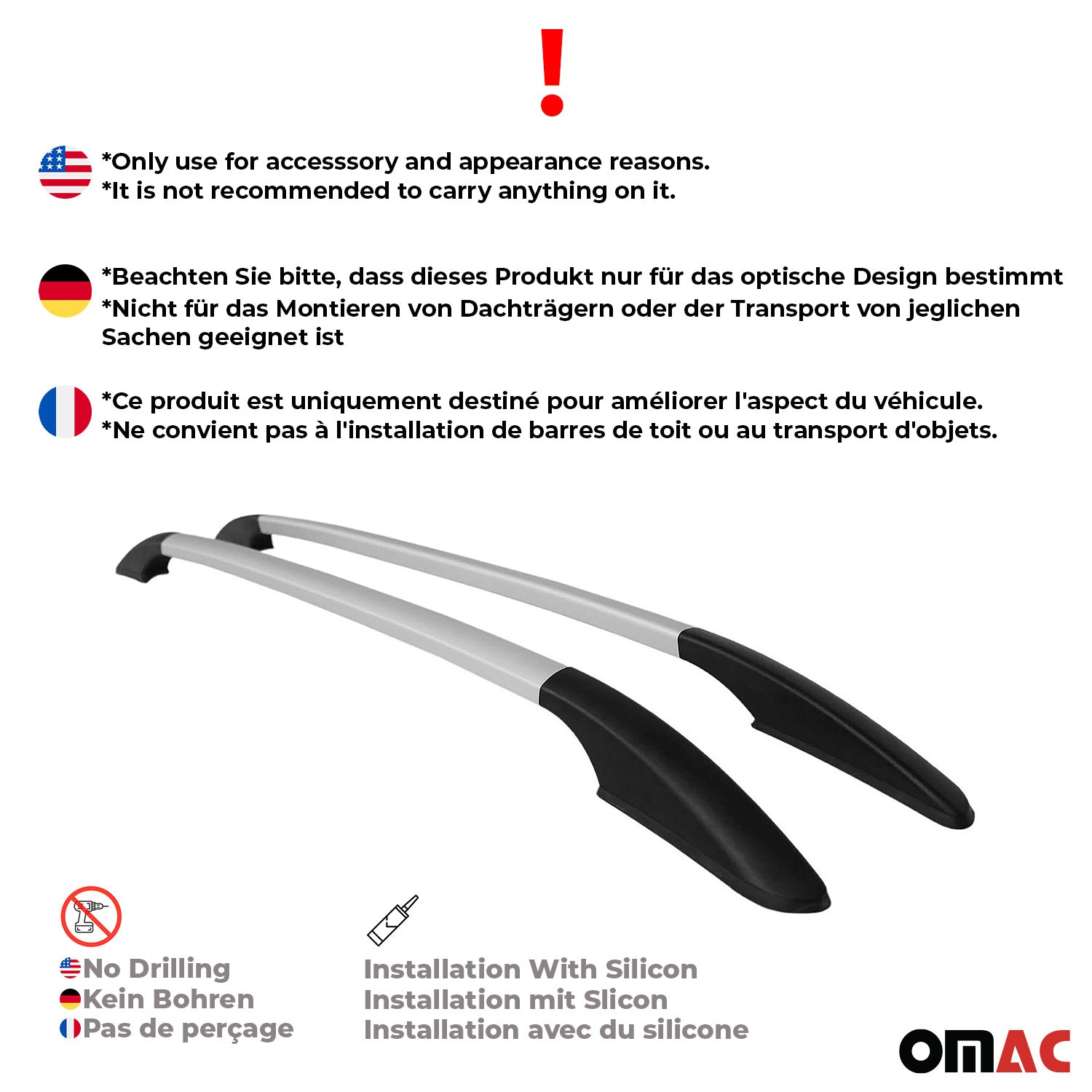 2004-2013 Mazda 3 Roof Rack Rails Side Rails Aluminium Silver 2 Pcs