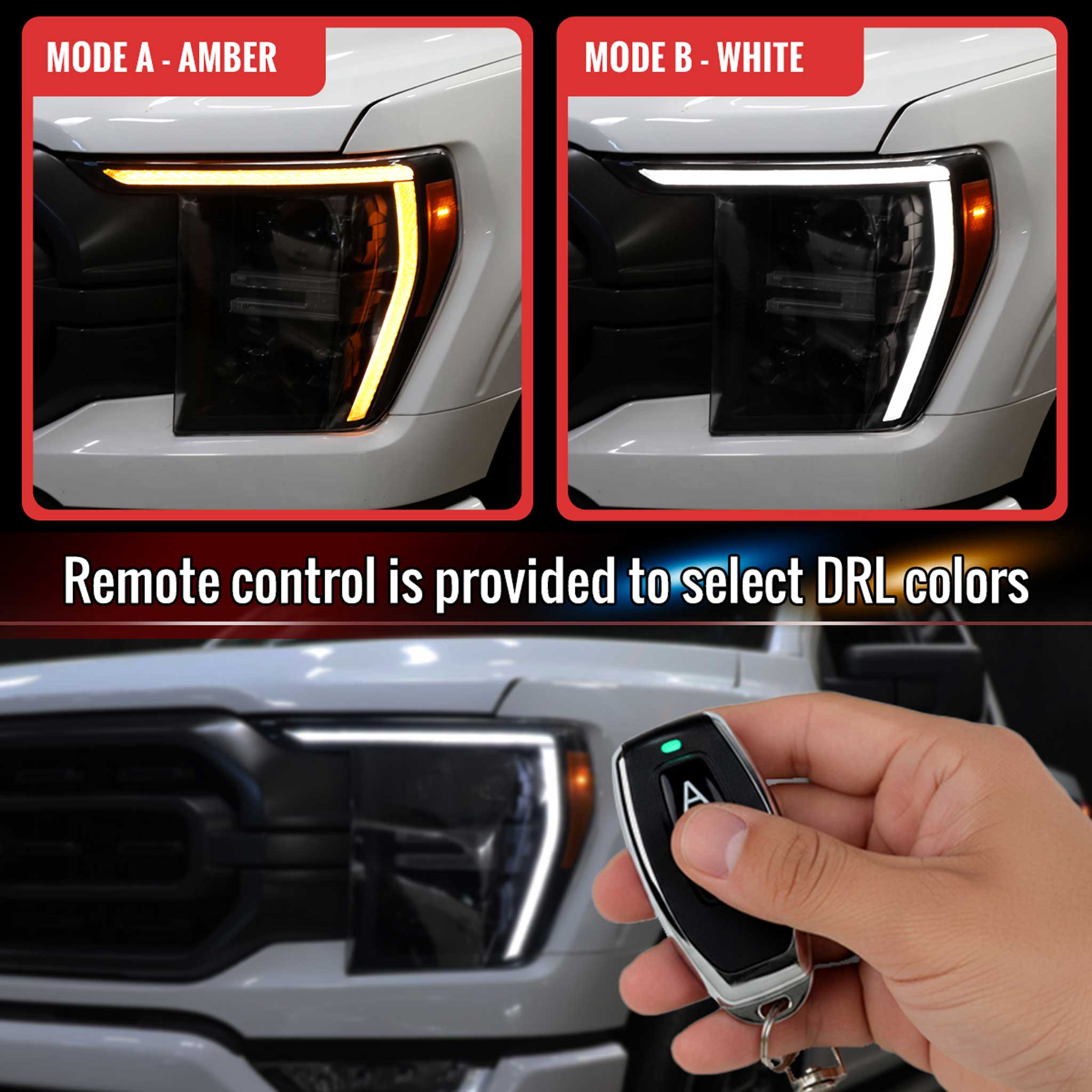 For Ford F-150 2021-2023 Full LED Projector Headlights Sequential Start-Up Glossy Black Clear Lens