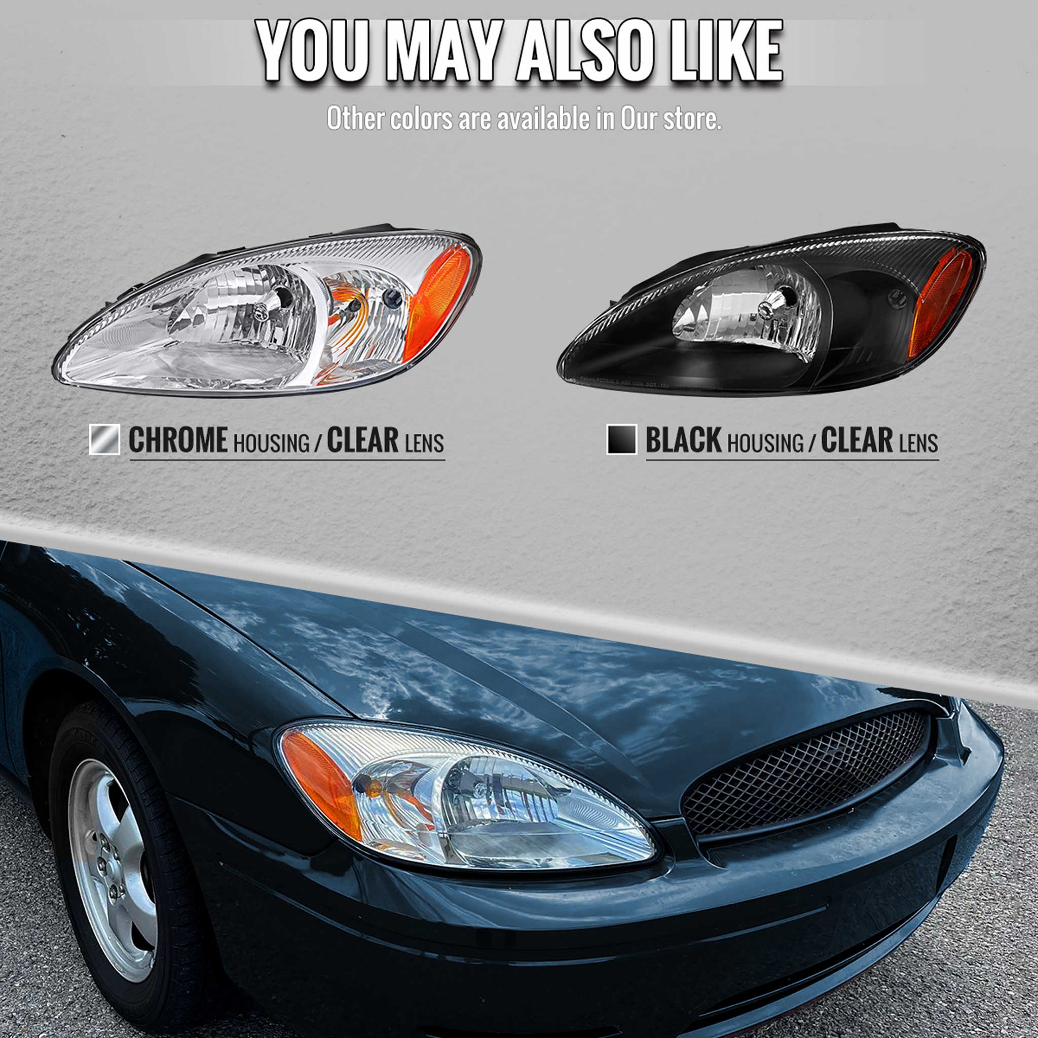For Ford Tarus 2000-2007 Factory Style Headlights (Black Housing / Clear Lens)