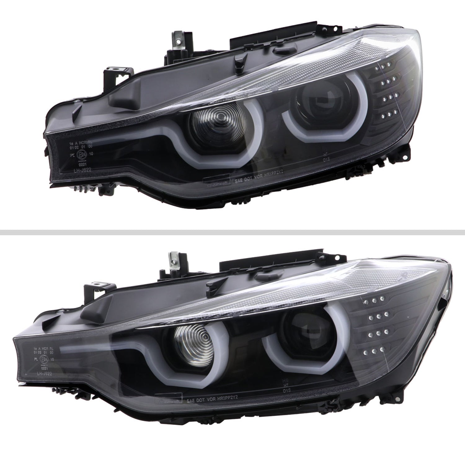 2012-2015 BMW F30 3 Series Sedan Dual U-Bar Headlights LED Signal Lights Black