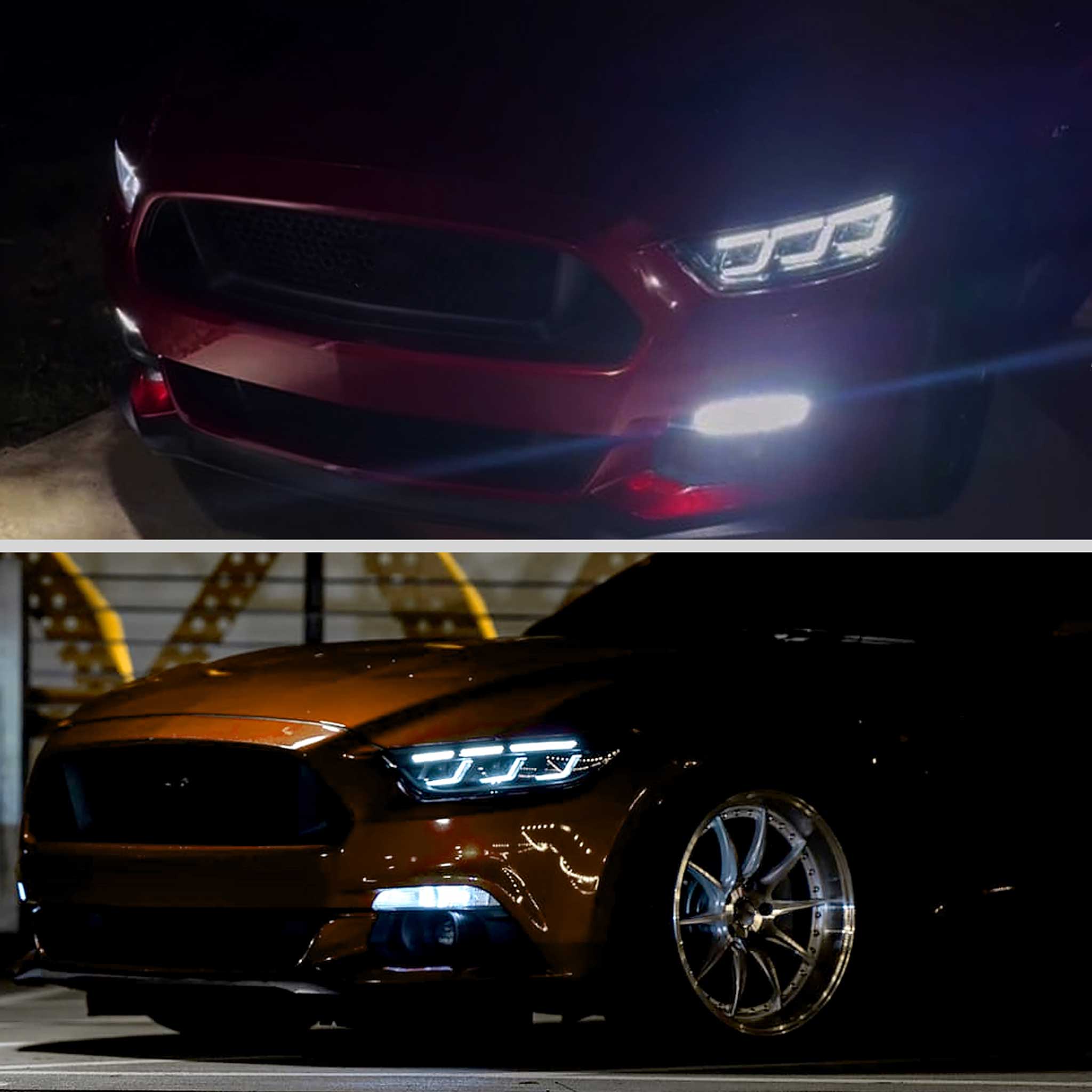 For Ford Mustang 2015-2017 Full LED Projector Headlights Sequential Start-Up Black Clear Lens