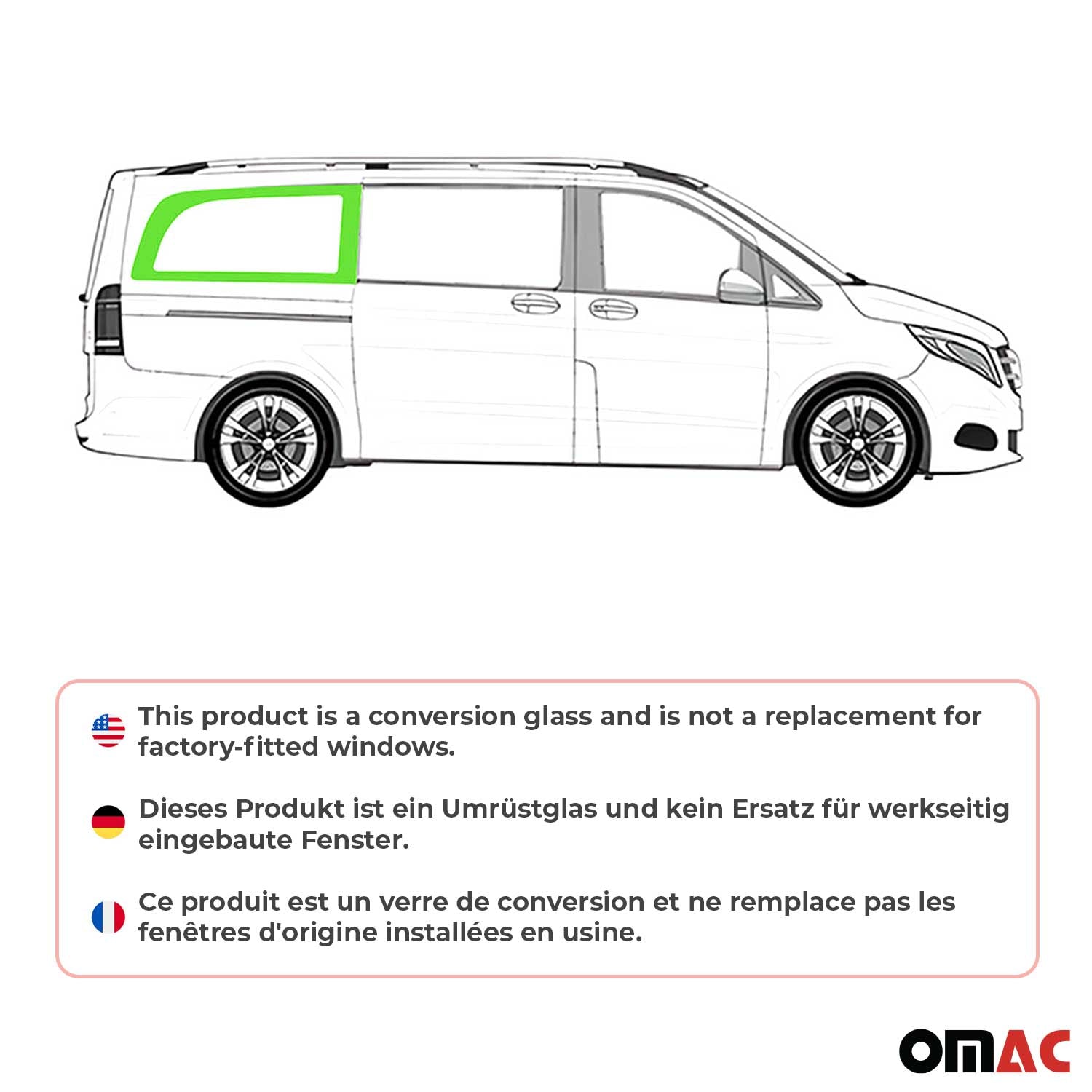 2016-2024 Mercedes Metris Window Glass Right Side Rear Black L3 Long