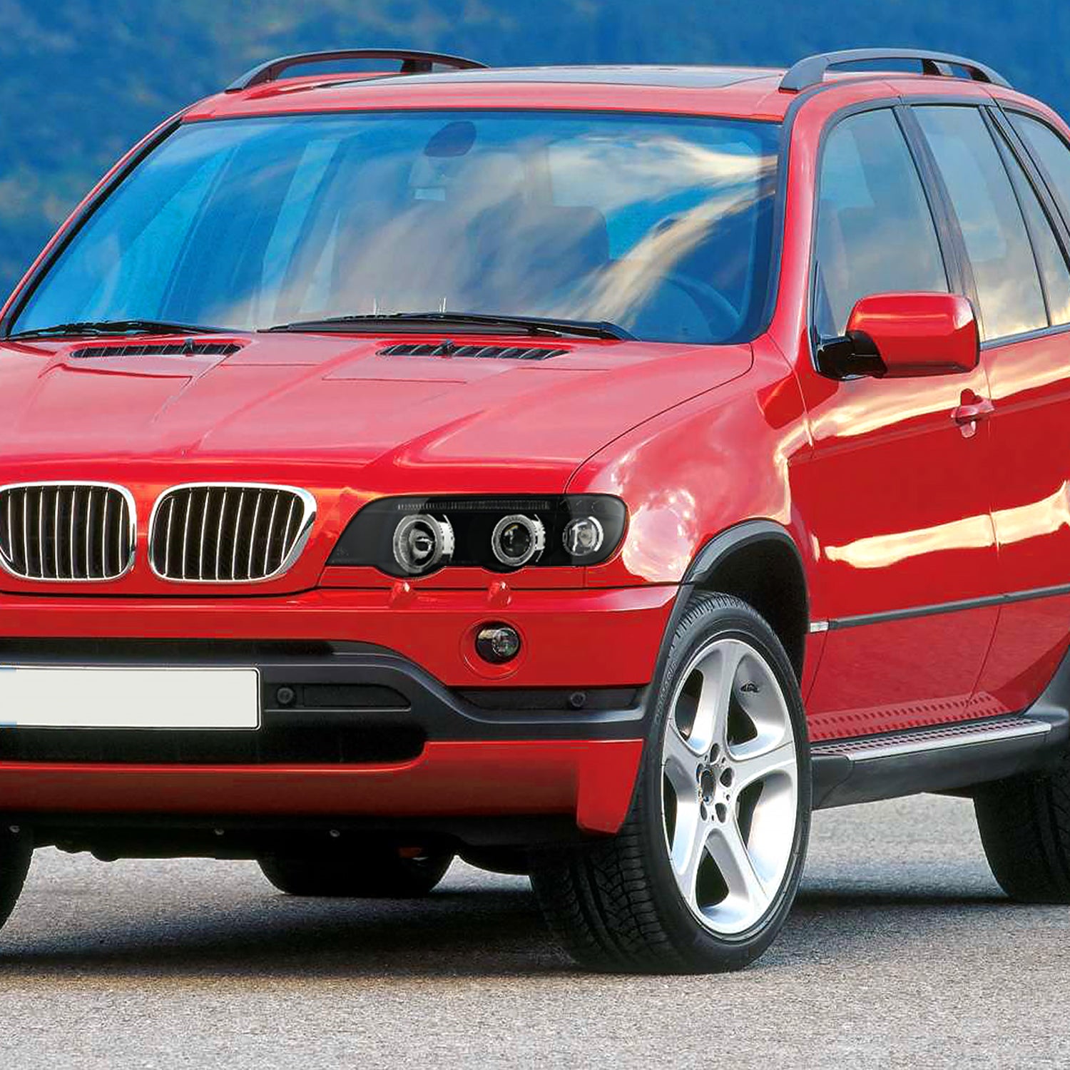 2001-2003 BMW E53 X5 Dual Halo Projector Headlights Matte Black/Clear Lens