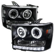 2007-2014 GMC Sierra SMD Dual Halo Projector Headlights Matte Black/Clear Lens