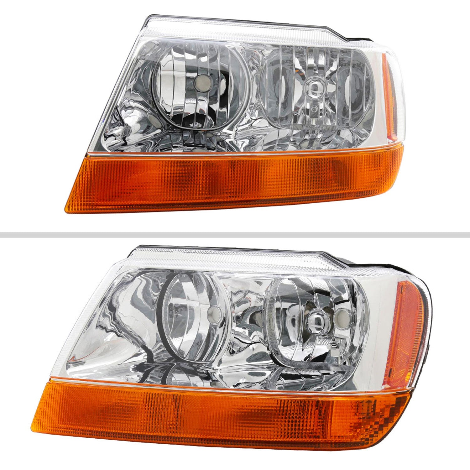 1999-2004 Jeep Grand Cherokee Factory Style Headlights Chrome/Clear Lens