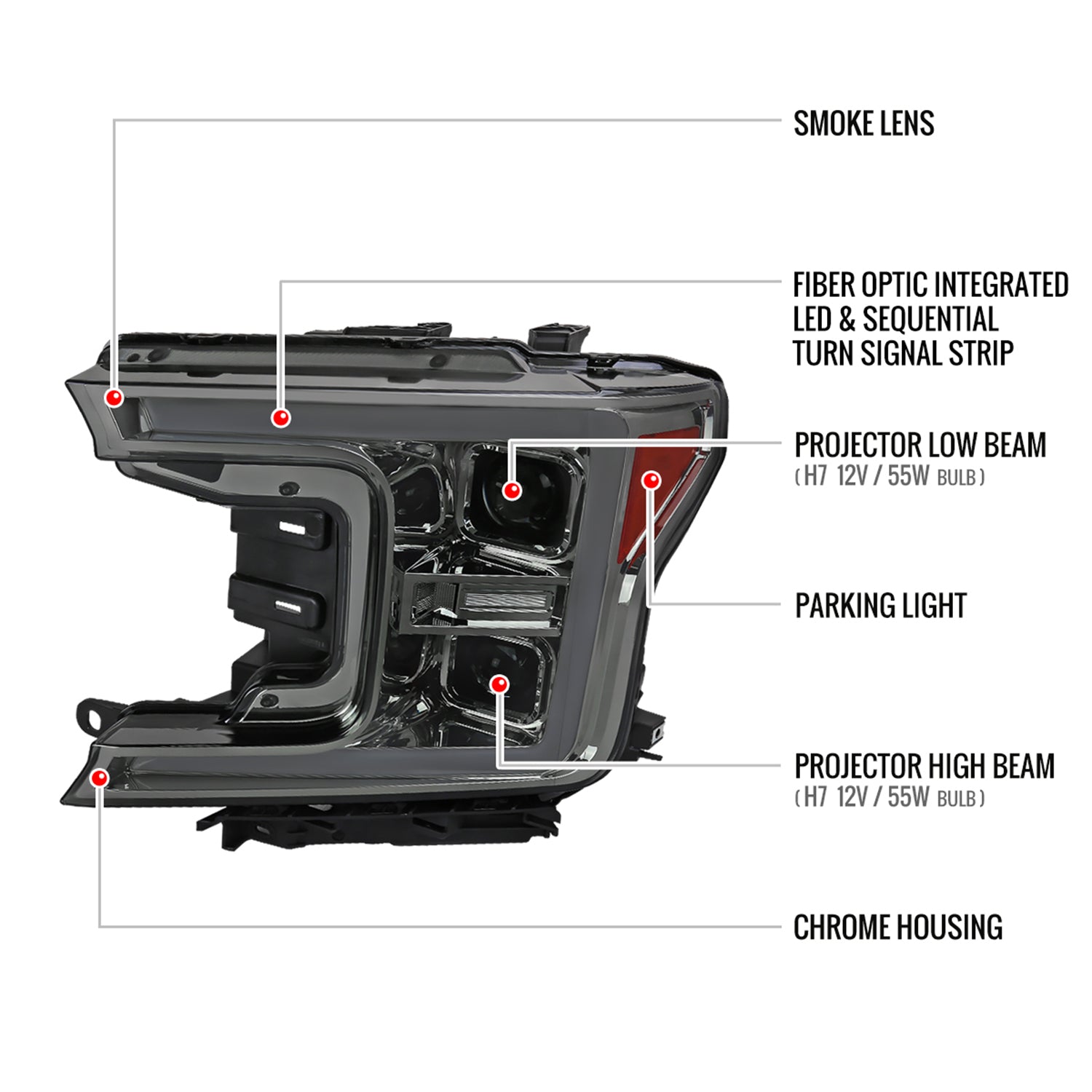 2018-2020 Ford F-150 LED C-Bar Headlights Signal Lights Chrome / Smoked