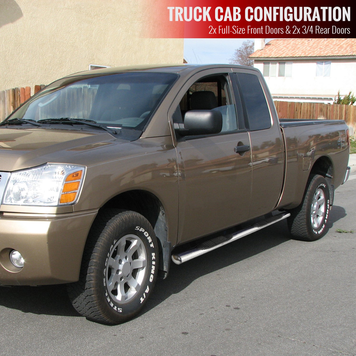 2004-2021 Nissan Titan King Extended Cab 4" Chrome S.Steel Side Step Nerf Bars