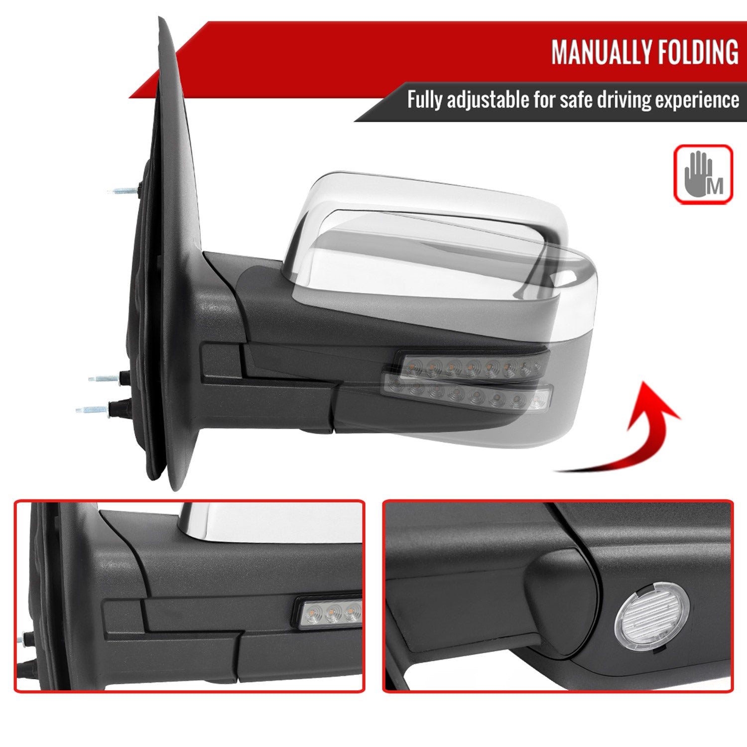 2007-2014 Ford F150 Chrome Heated Side Mirrors LED Turn Signal & Puddle Light