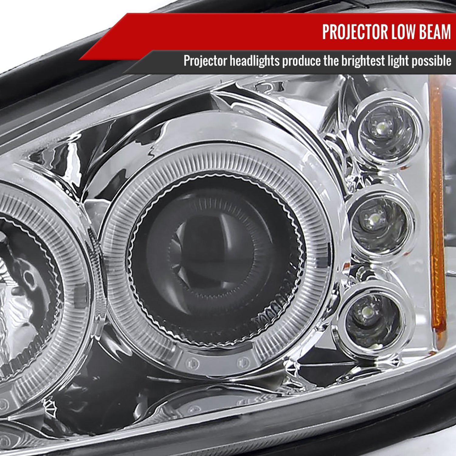 1999-2005 Pontiac Grand AM Dual Halo Projector Headlights Chrome/Clear Lens