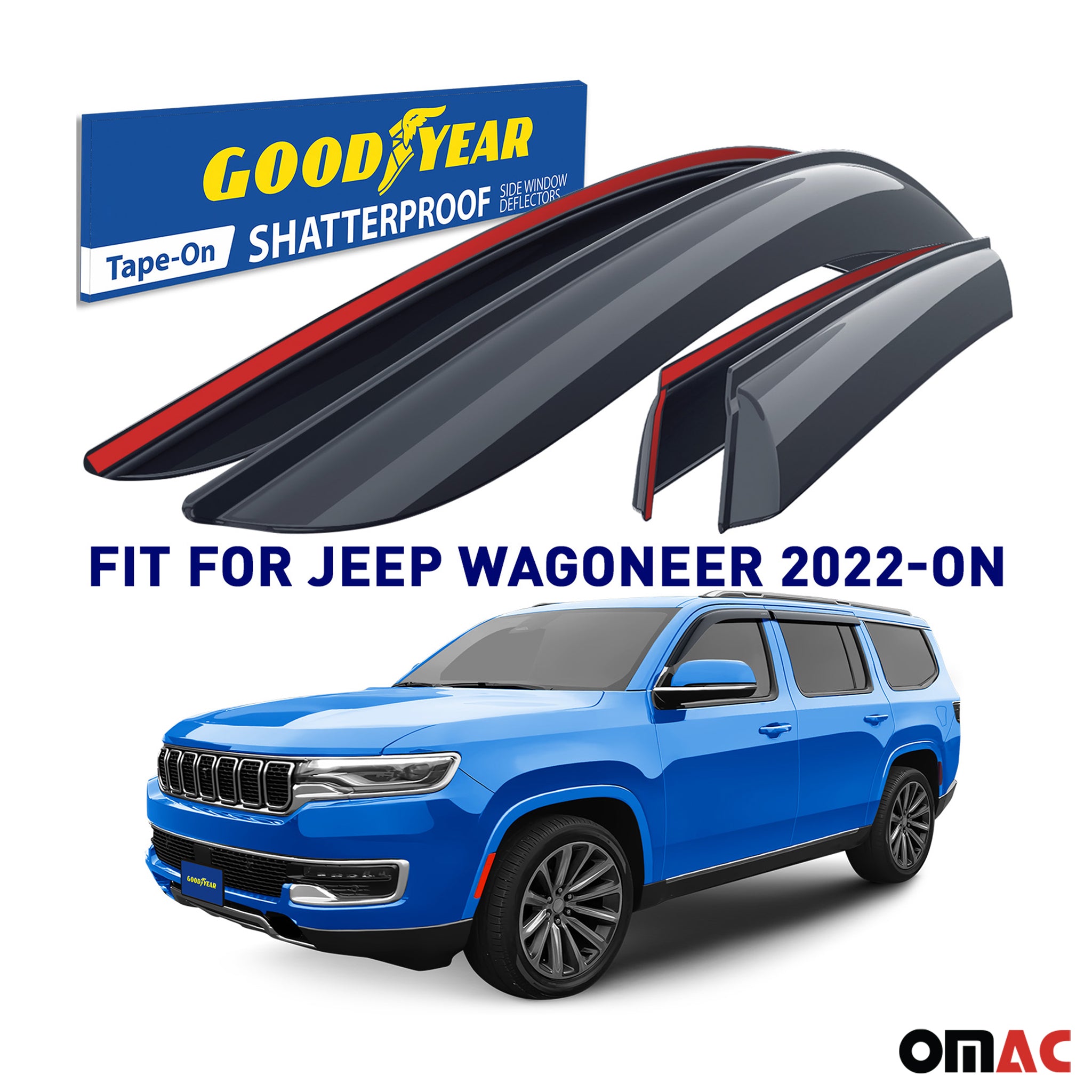 Goodyear Wind Deflectors for Jeep Wagoneer 2022-2025 Tape-On Premium Smoke 4 pcs