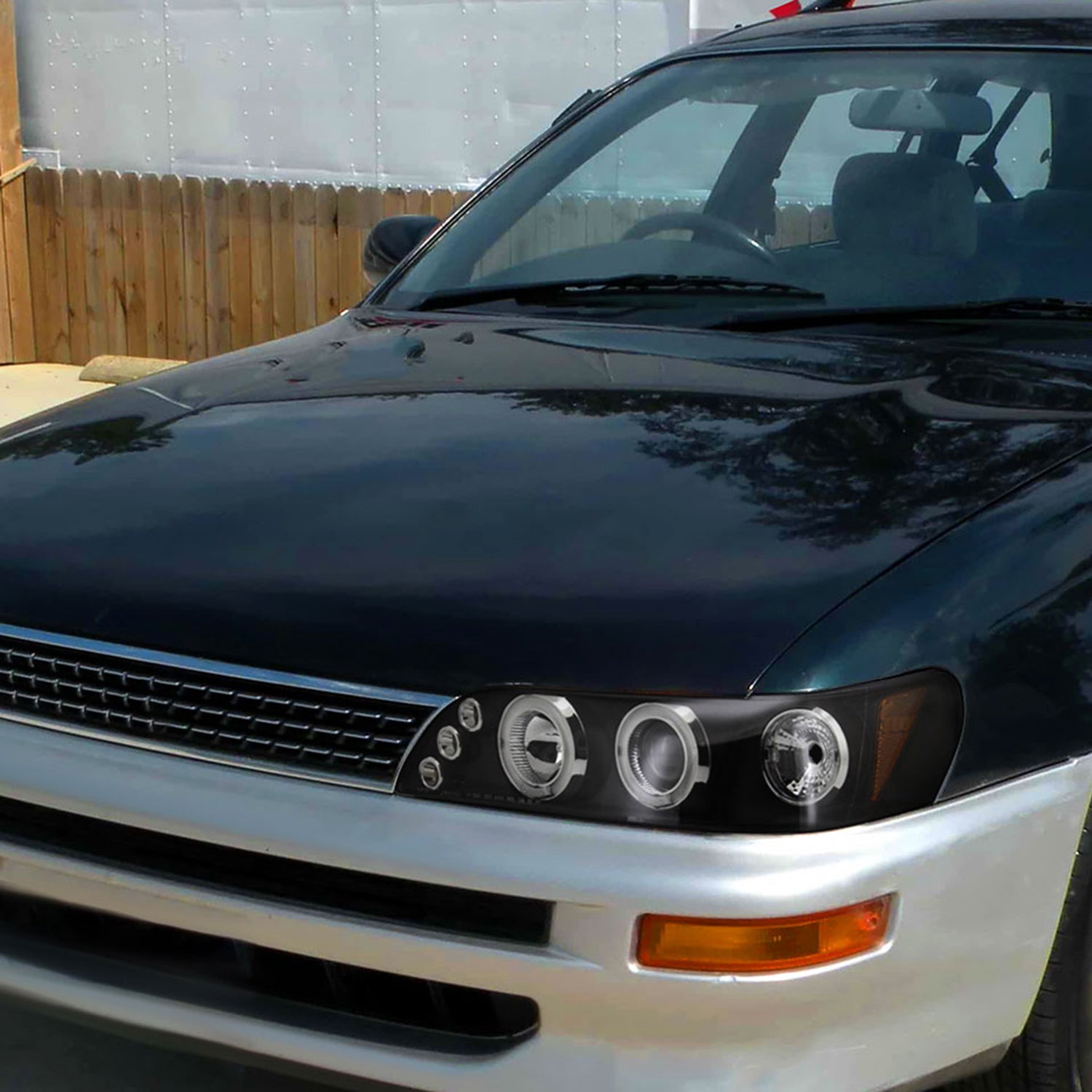 1993-1997 Toyota Corolla Dual Halo Projector Headlights Matte Black/Clear Lens