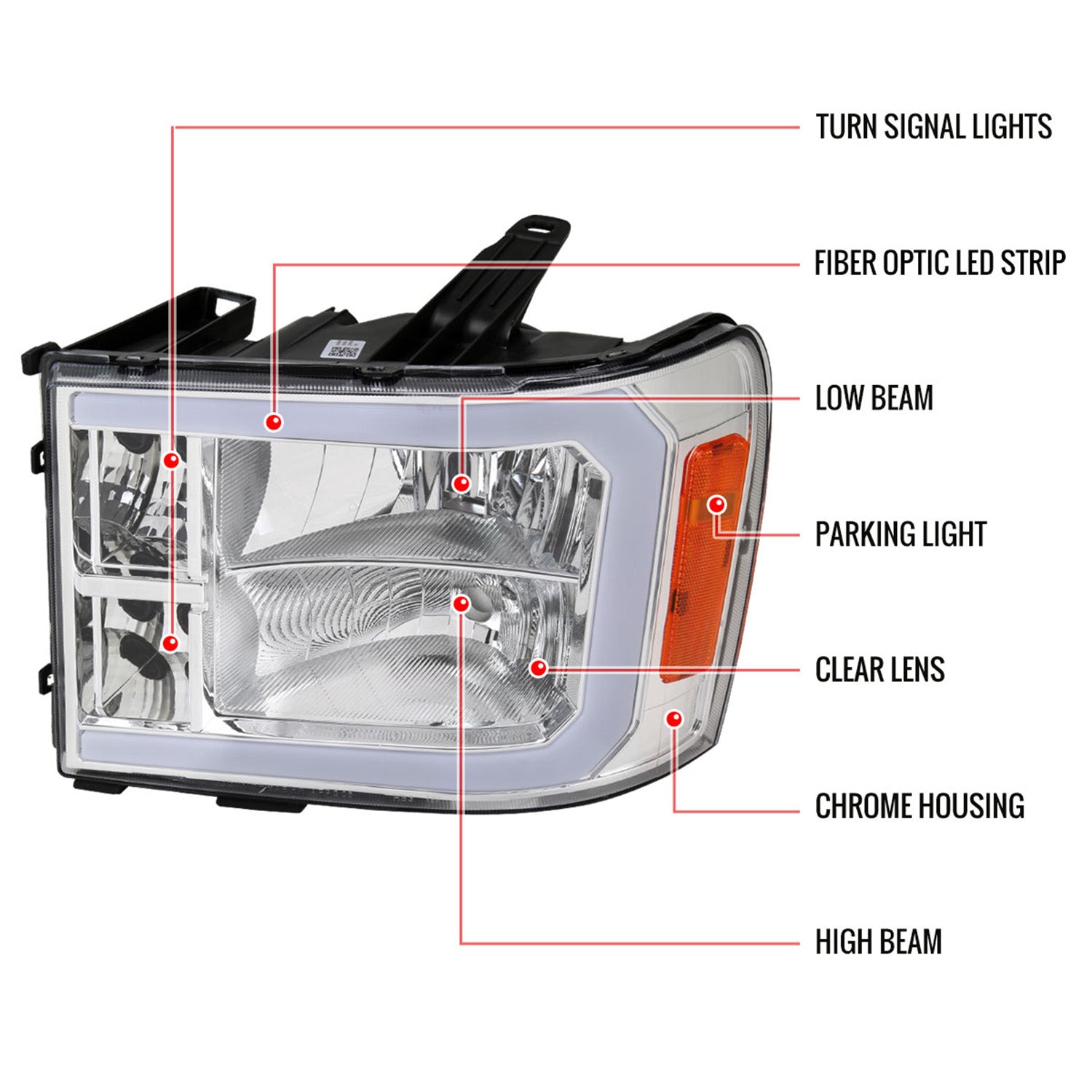 2007-2013 GMC Sierra 1500/ 1500HD 2500HD 3500HD LED Factory Headlights Chrome