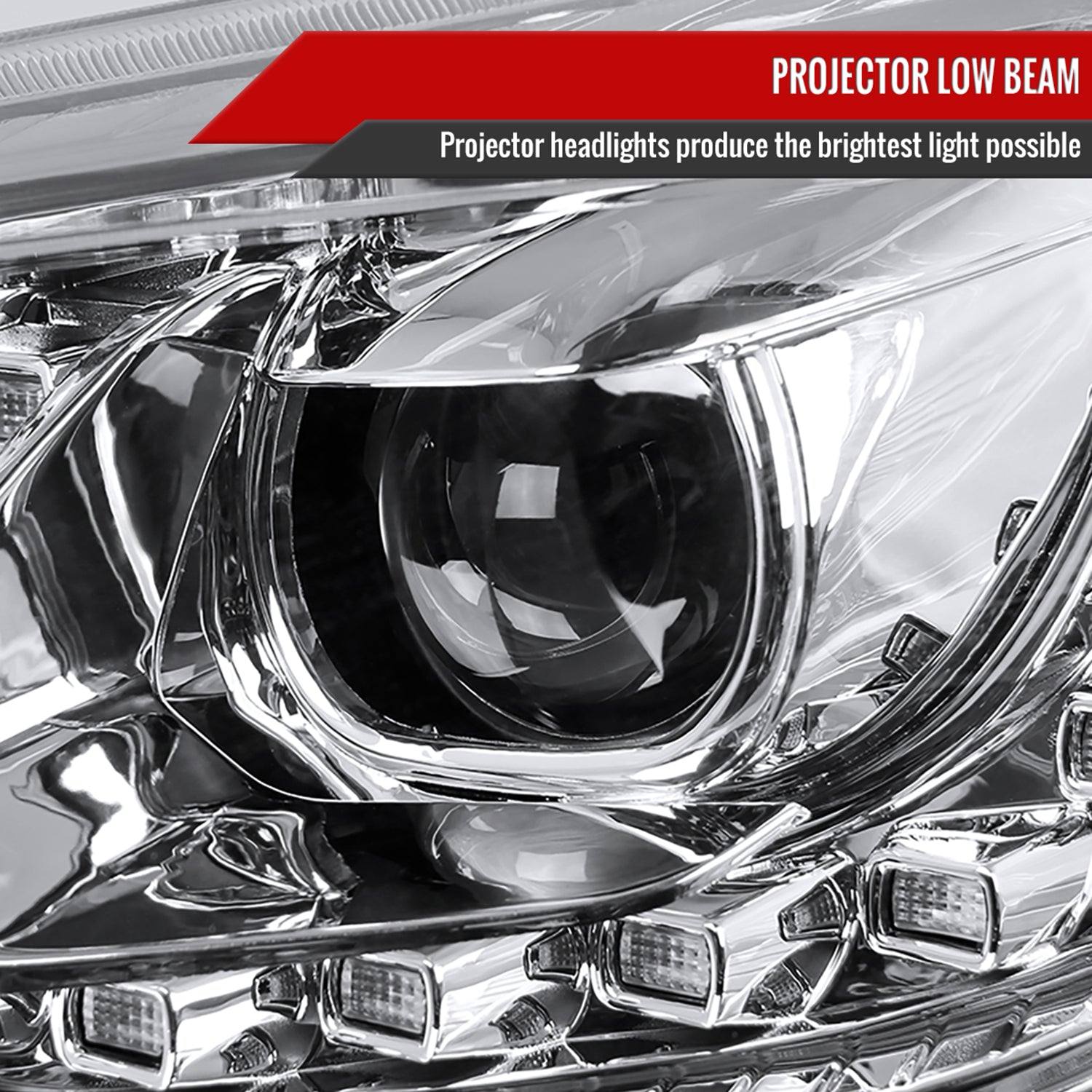 2013-2015 Chevy Malibu Projector Headlights w/ LED Light Strip Chrome/Clear