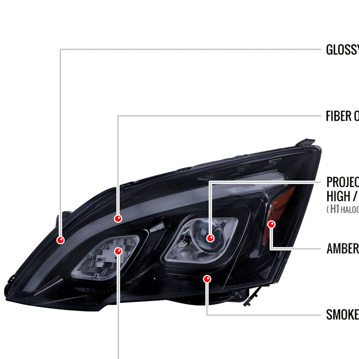 2007-2011 Honda CR-V LED Bar Projector Headlights Glossy Black/Smoke Lens