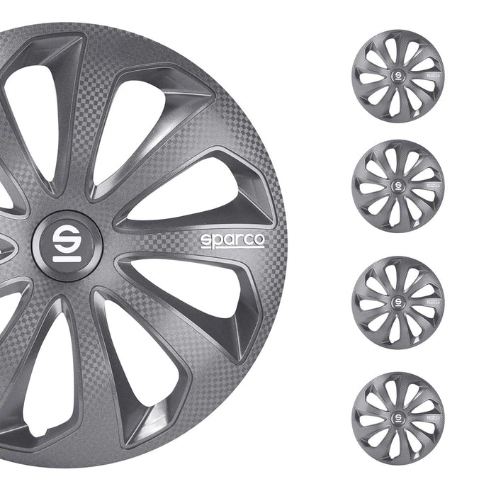 15" Sparco Sicilia Wheel Covers Hubcaps Gray Carbon 4 Pcs