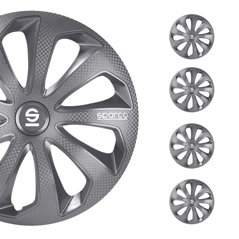 Sicilia Hub Caps Wheel Cover 15" Grey Carbon Full Set 4 pcs.