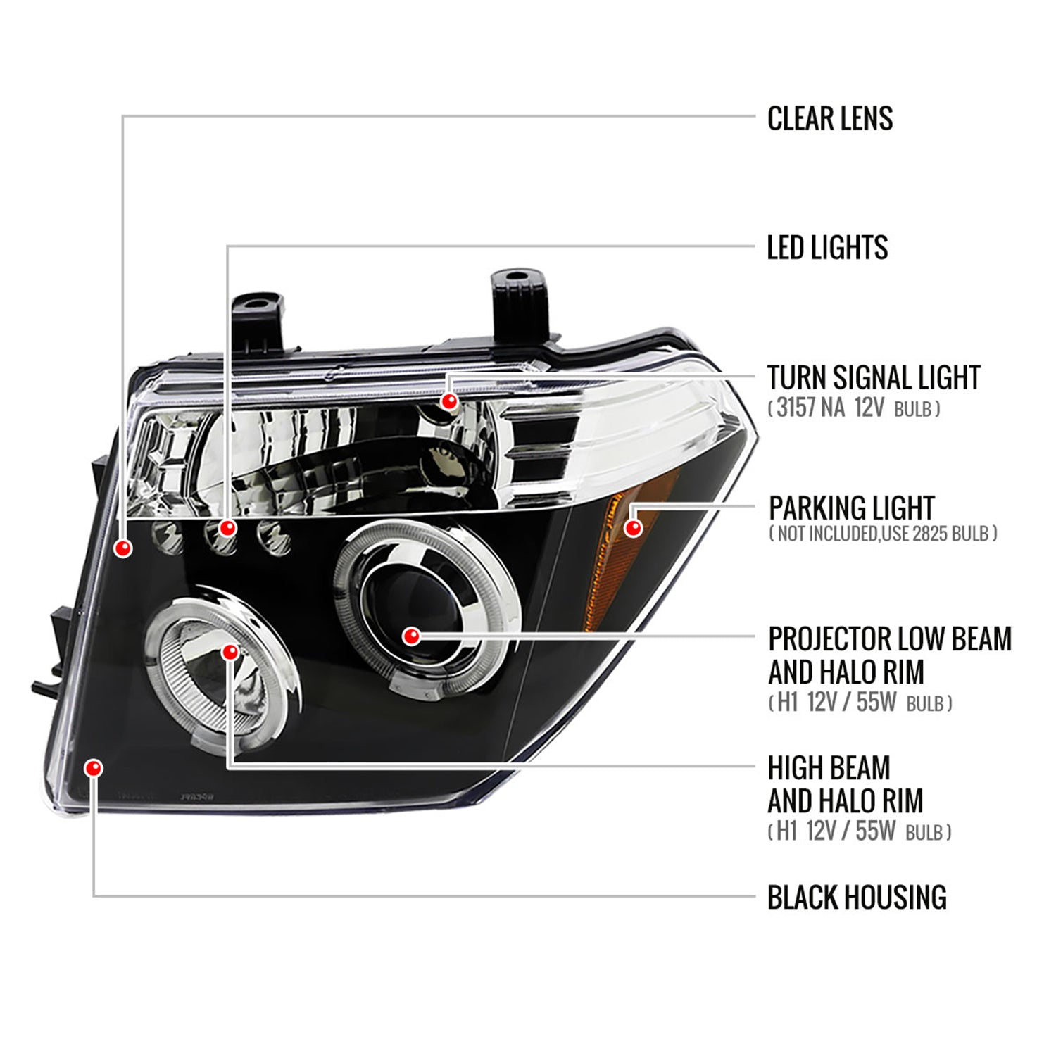 2005-2007 Nissan Pathfinder/ 05-2008 Frontier Dual Halo Headlights Matte Black