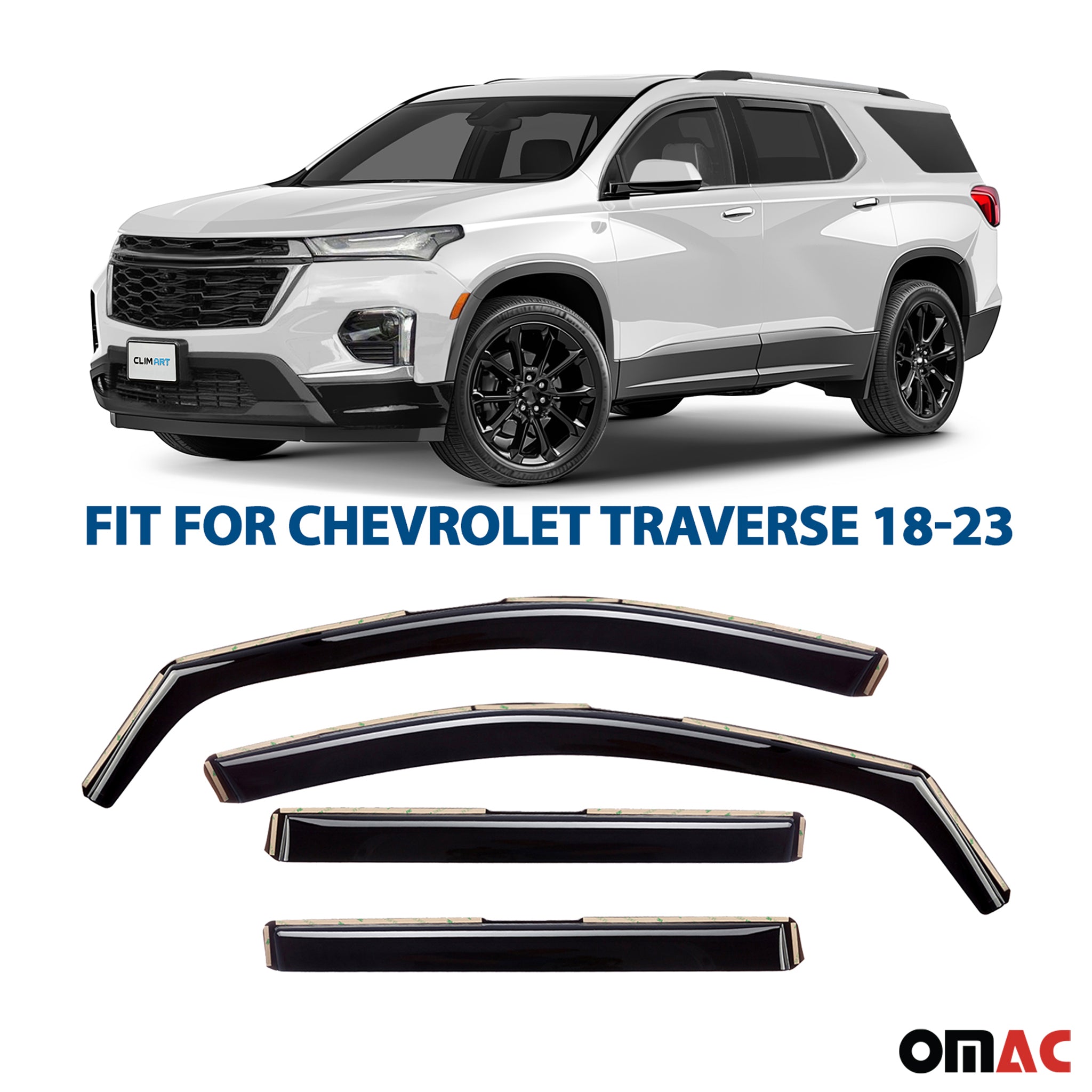 Clim Art Wind Deflectors for Chevrolet Traverse 2018-2023 Shatterproof 4 Pcs