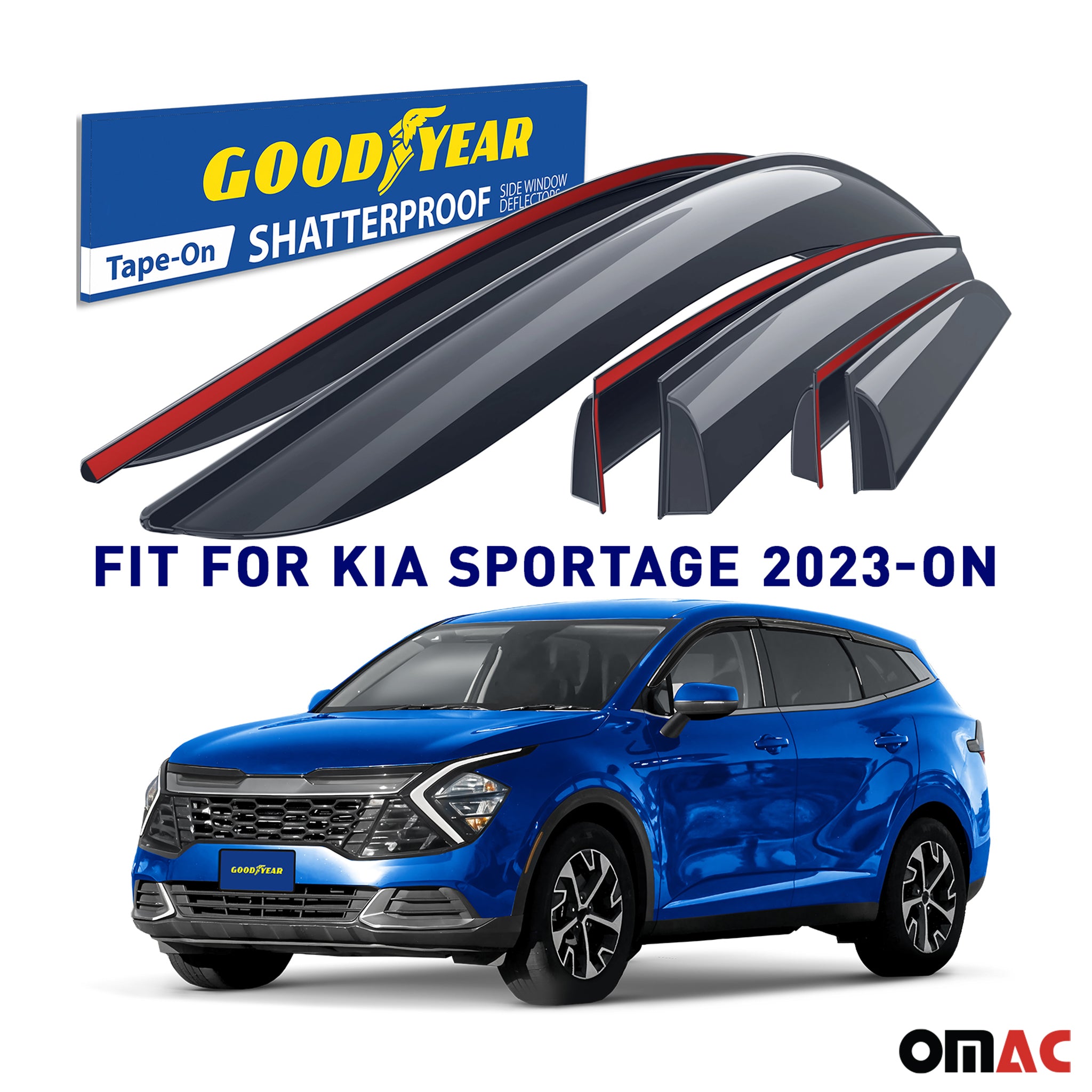 Goodyear Wind Deflectors for Kia Sportage 2023-2025 Tape-On Premium Smoke 6 pcs