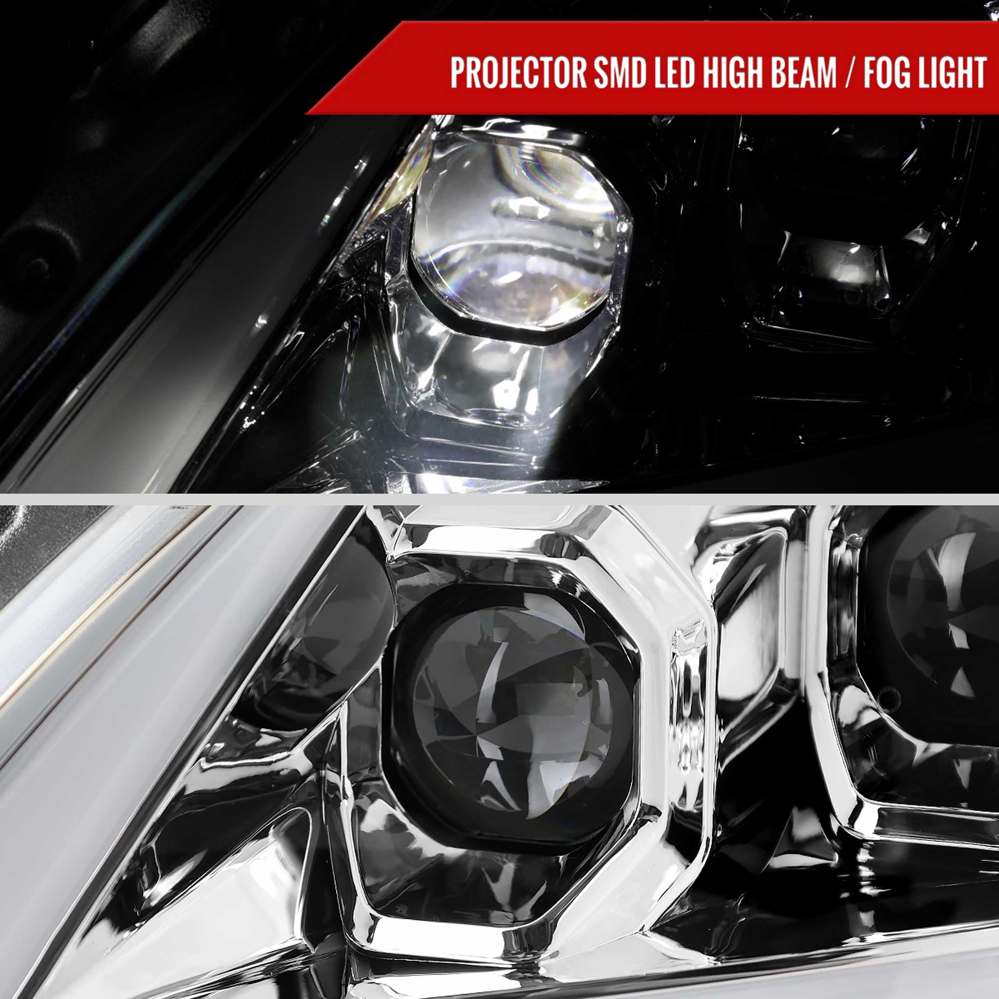For Infiniti G37 2008-13 / Q60 Coupe 2014-15 LED Triple Projector Headlights Sequential Chrome Housing Clear Lens Switchback