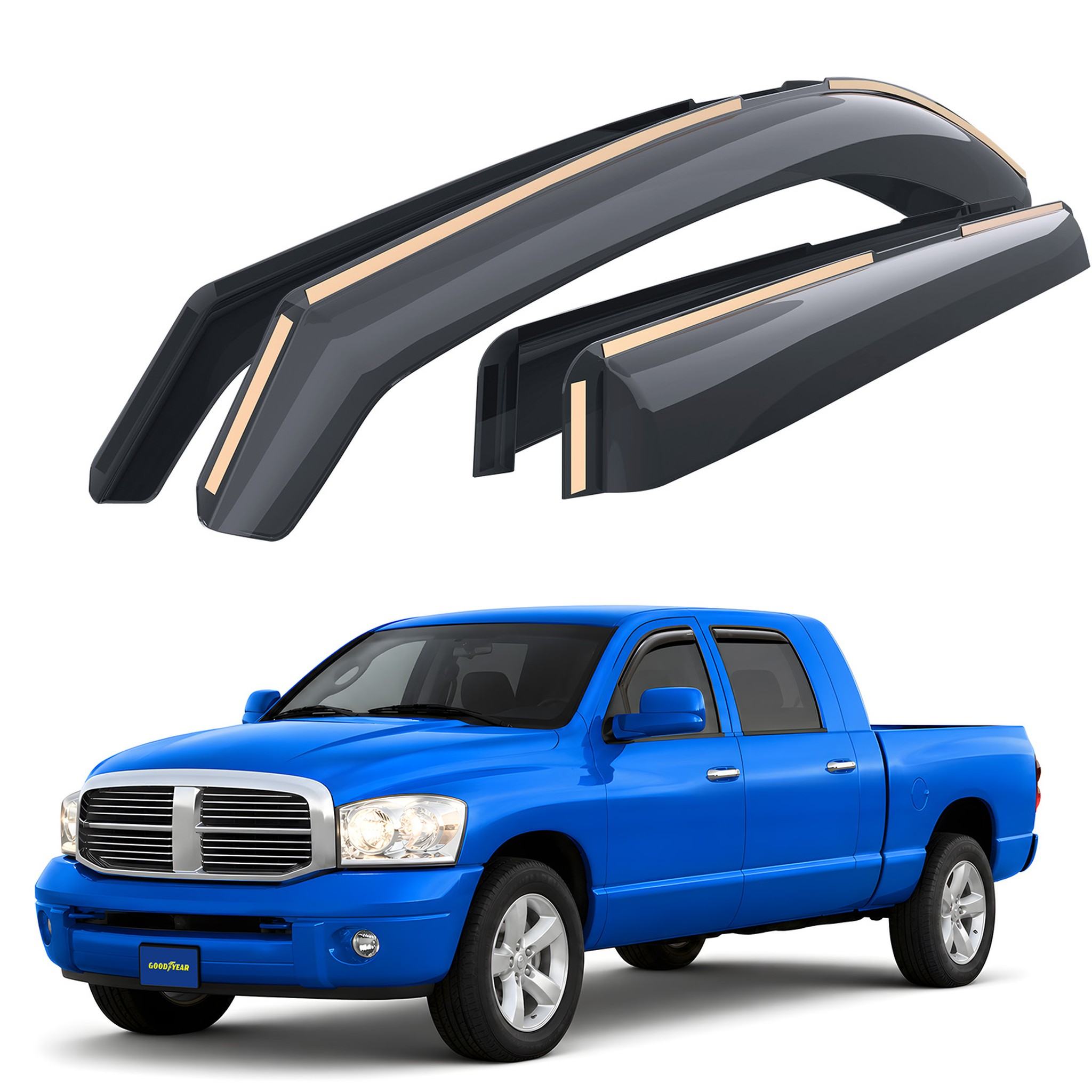 Goodyear Wind Deflectors for Dodge Ram 1500 2500 3500 2002-2009 Mega Cab Smoke
