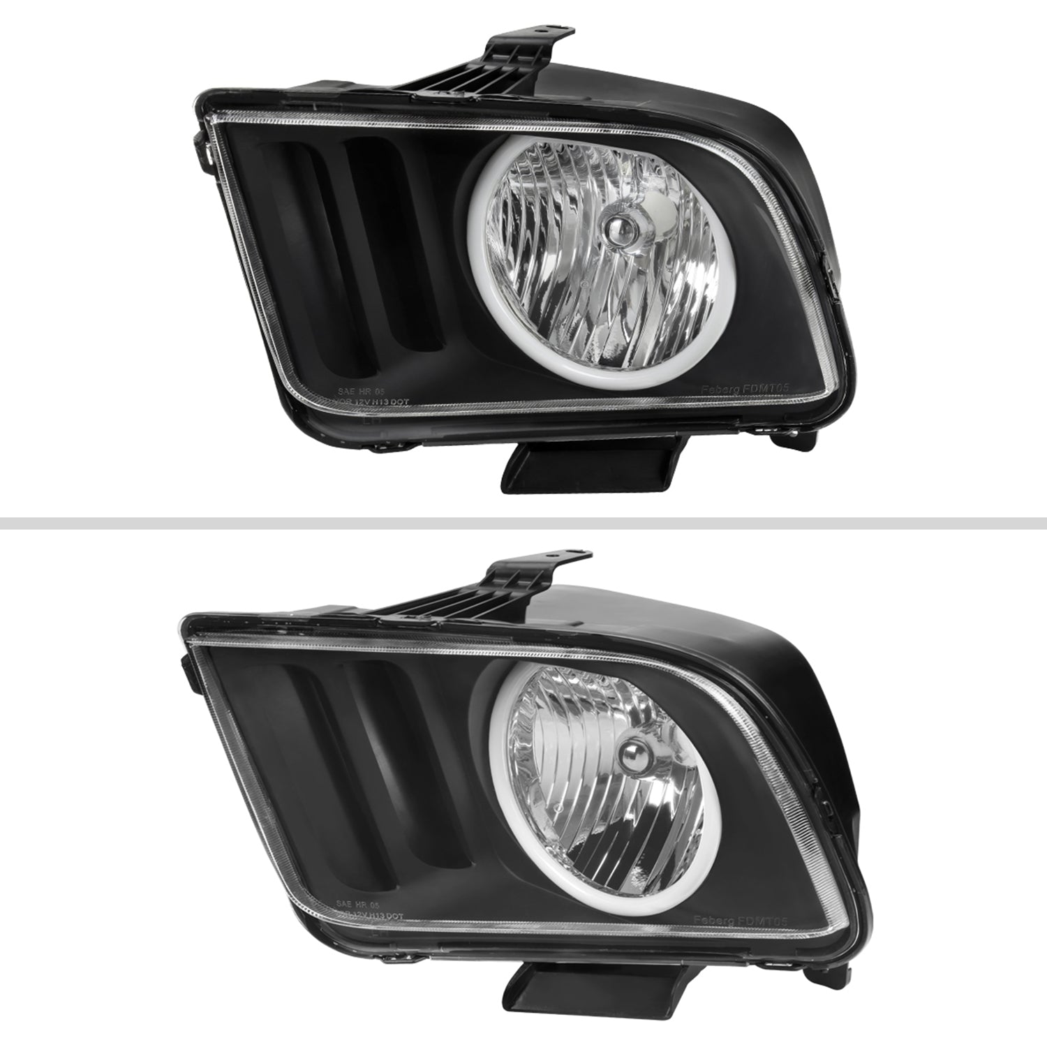 2005-2009 Ford Mustang LED Halo Factory Style Headlights Matte Black/Clear
