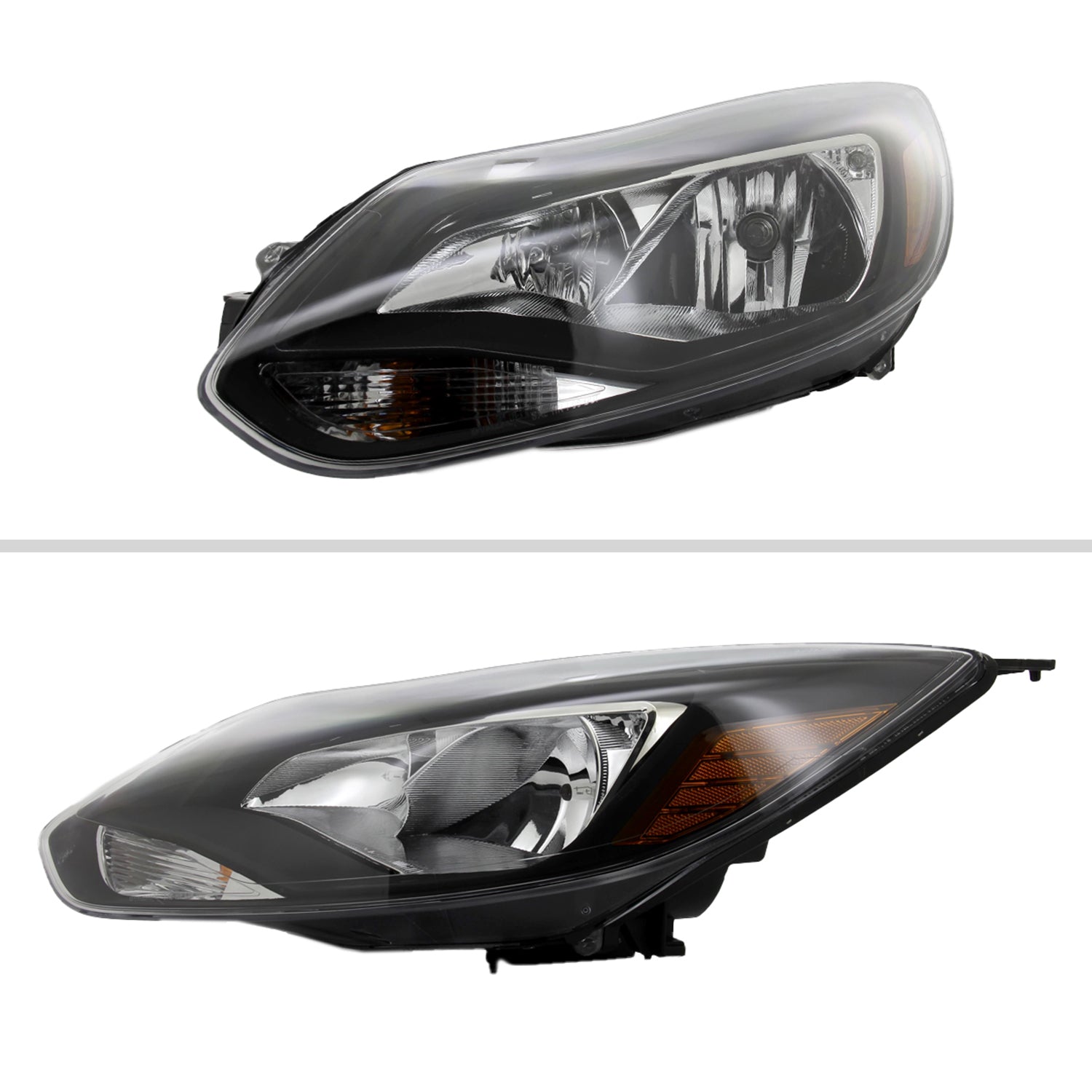 2012-2014 Ford Focus Factory Headlights w/Amber Reflectors Matt Black/Clear