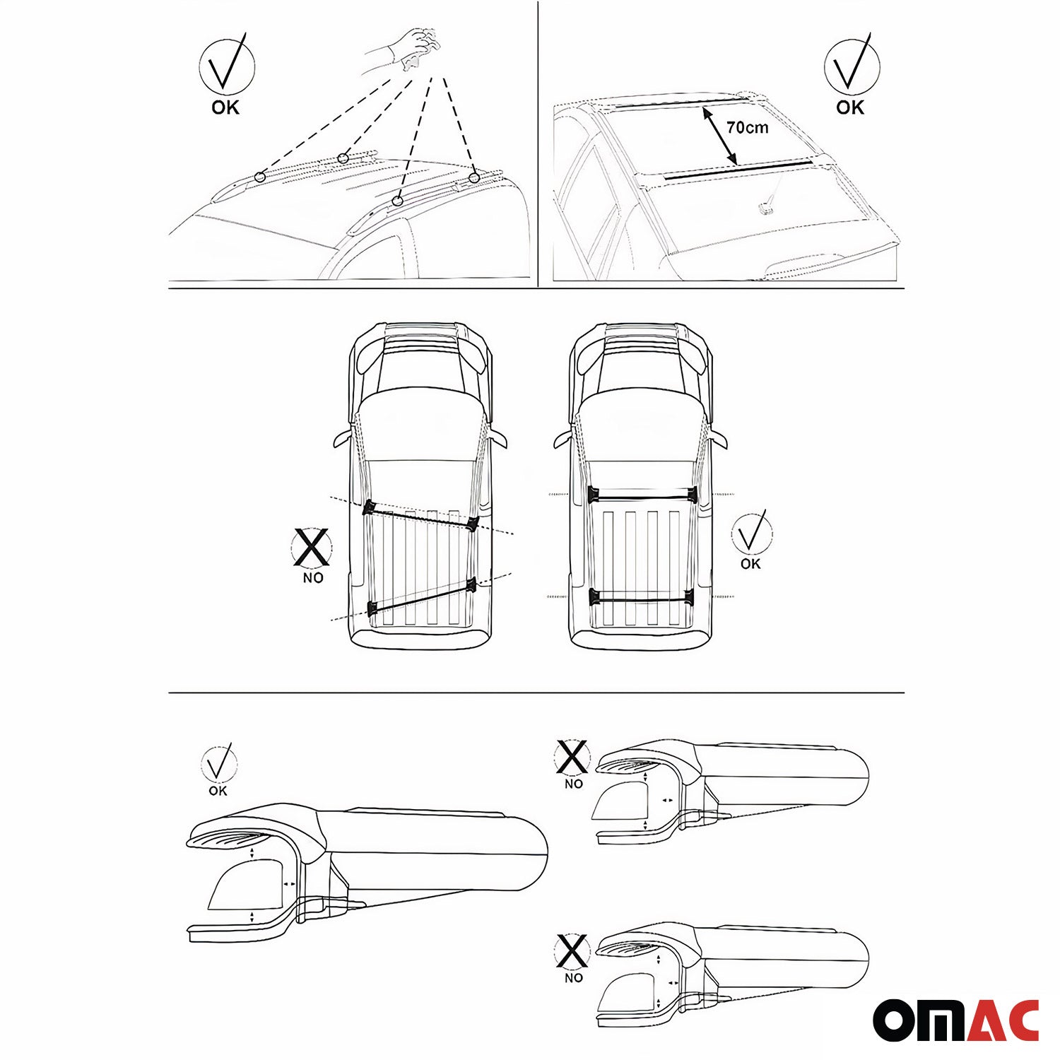 2016-2024 Mercedes Metris Roof Rack Cross Bars 3Pcs Black