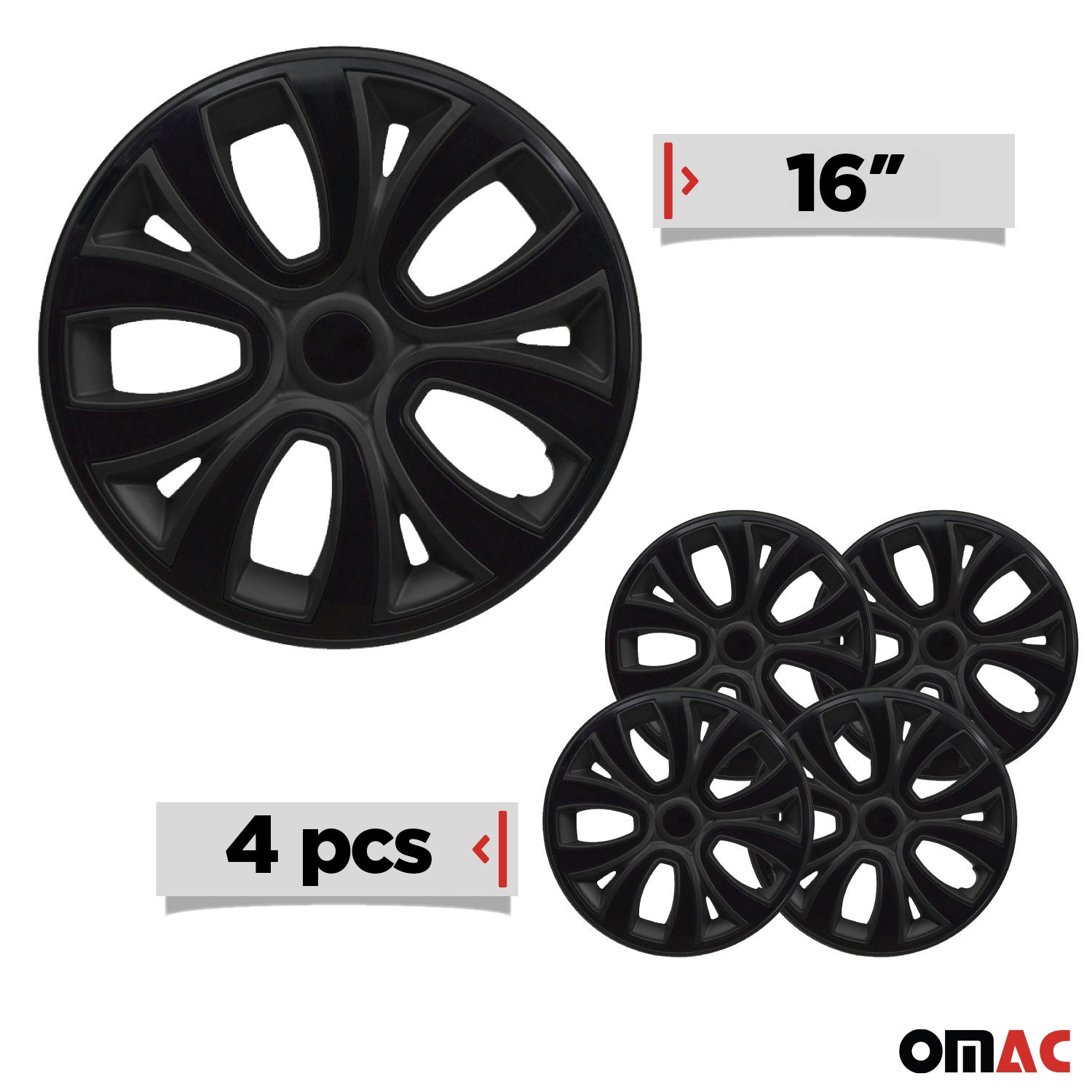 ColorFlex Hub Caps Wheel Cover 16" Black Matt & Black Full Set 4 pcs.