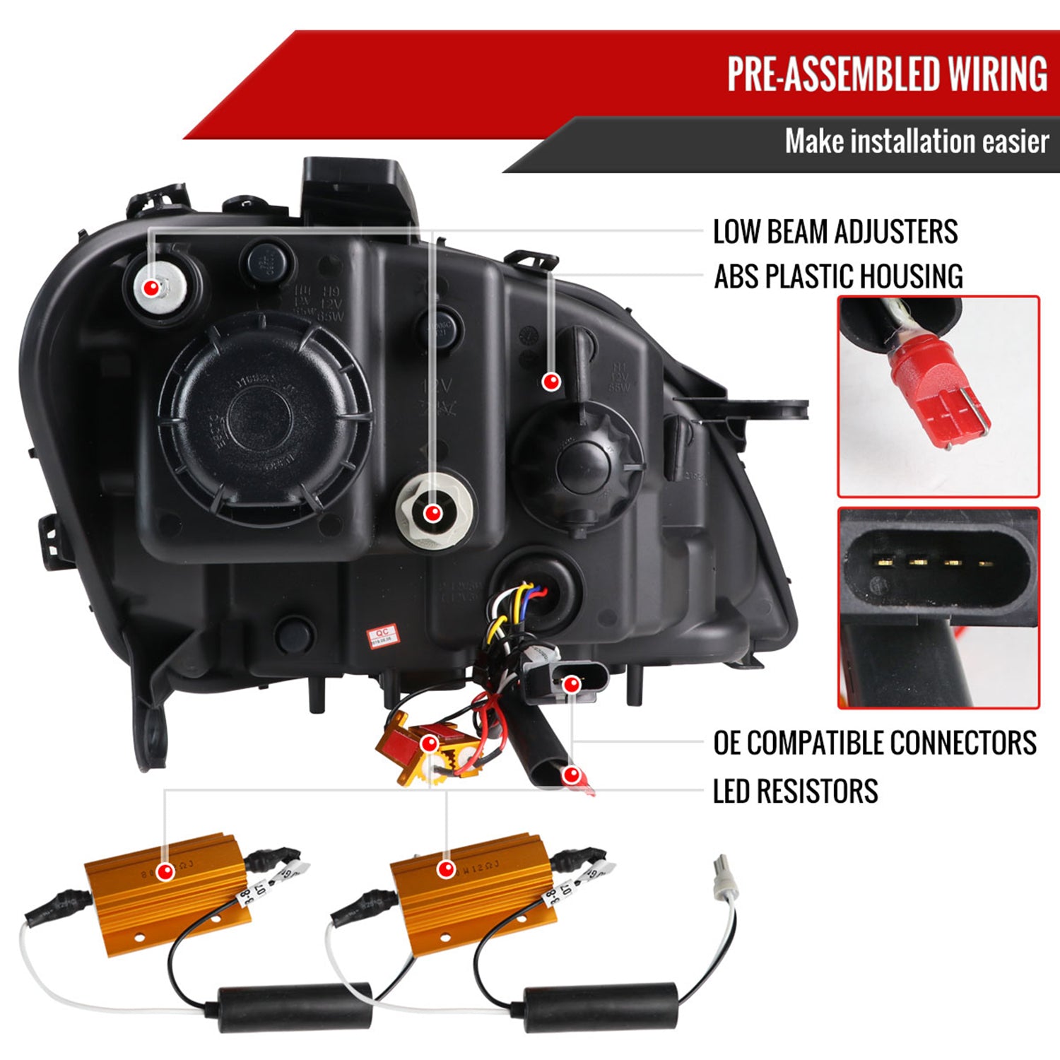 2006-2008 Mercedes W164 ML Class LED Bar Headlights Signal Lights Matte Black